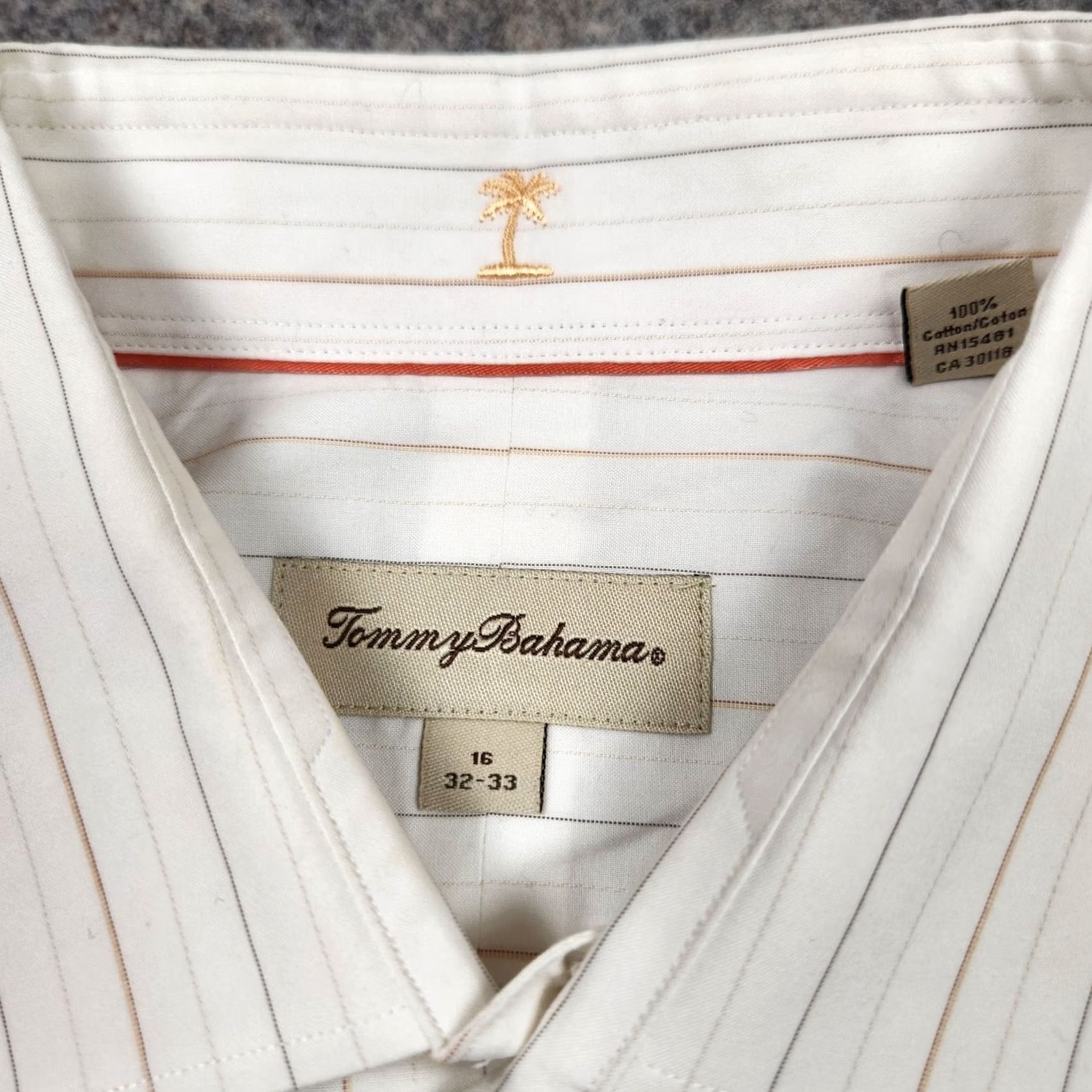 Tommy Bahama Tommy Bahama Dress Shirt Mens 16 32-33 White Brown Stripe 100% Cotton Casual Shirt Mens Regular White Stripe 16 32-33 Size US L / EU 52-54 / 3 - 2 Thumbnail