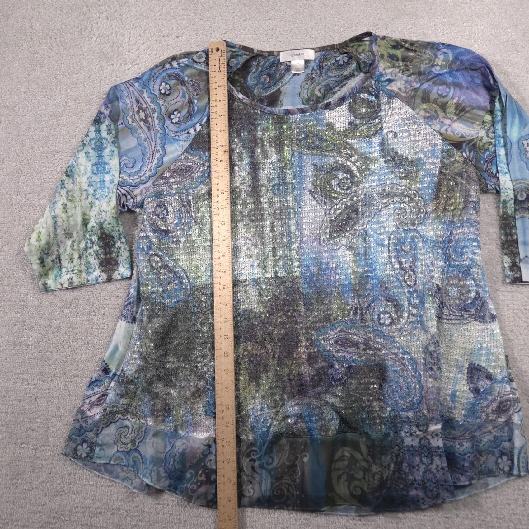 Vintage CJ Banks Shirt Womens 2X Plus Blue Paisley Embellished 3/4 Sleeve Sheer Tunic Shirt Size XXL / US 16-18 / IT 52-54 - 6 Thumbnail