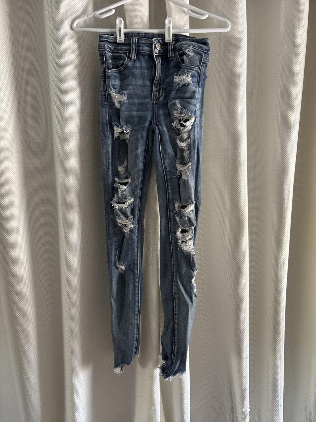 American Eagle Outfitters American Eagle Jeggings Women’s 0 Skinny High Rise Ripped Size 25" / US 0 / IT 36 - 1 Thumbnail