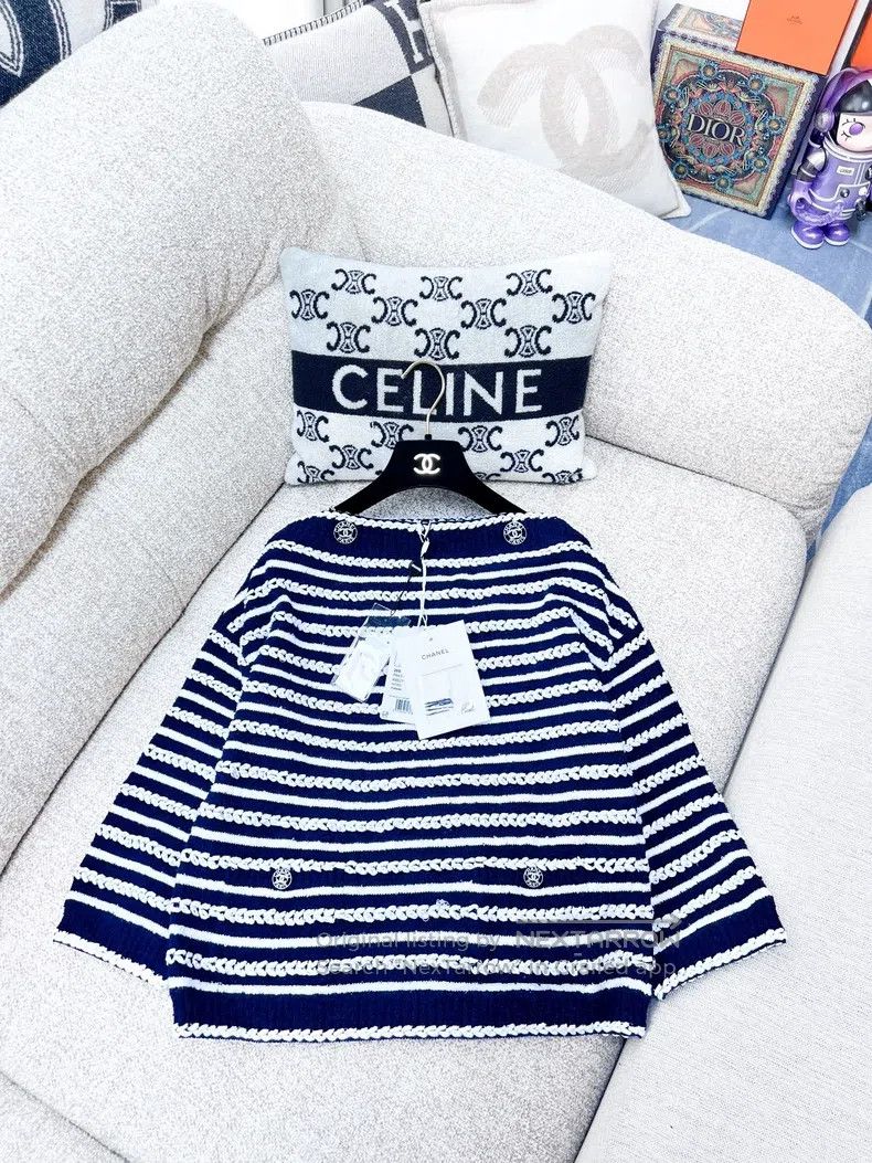 Chanel Chanel Striped knitted one-line collar top Size XXS / US 00 / IT 34 - 1 Thumbnail