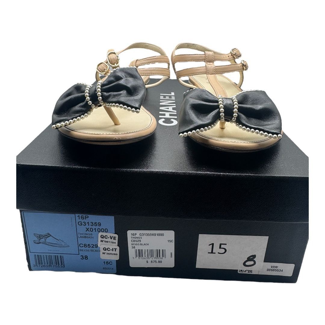Chanel Chanel CC Logo Bow Pearl Leather Sandals Wide Fit Size US 8 / IT 38 - 9 Thumbnail