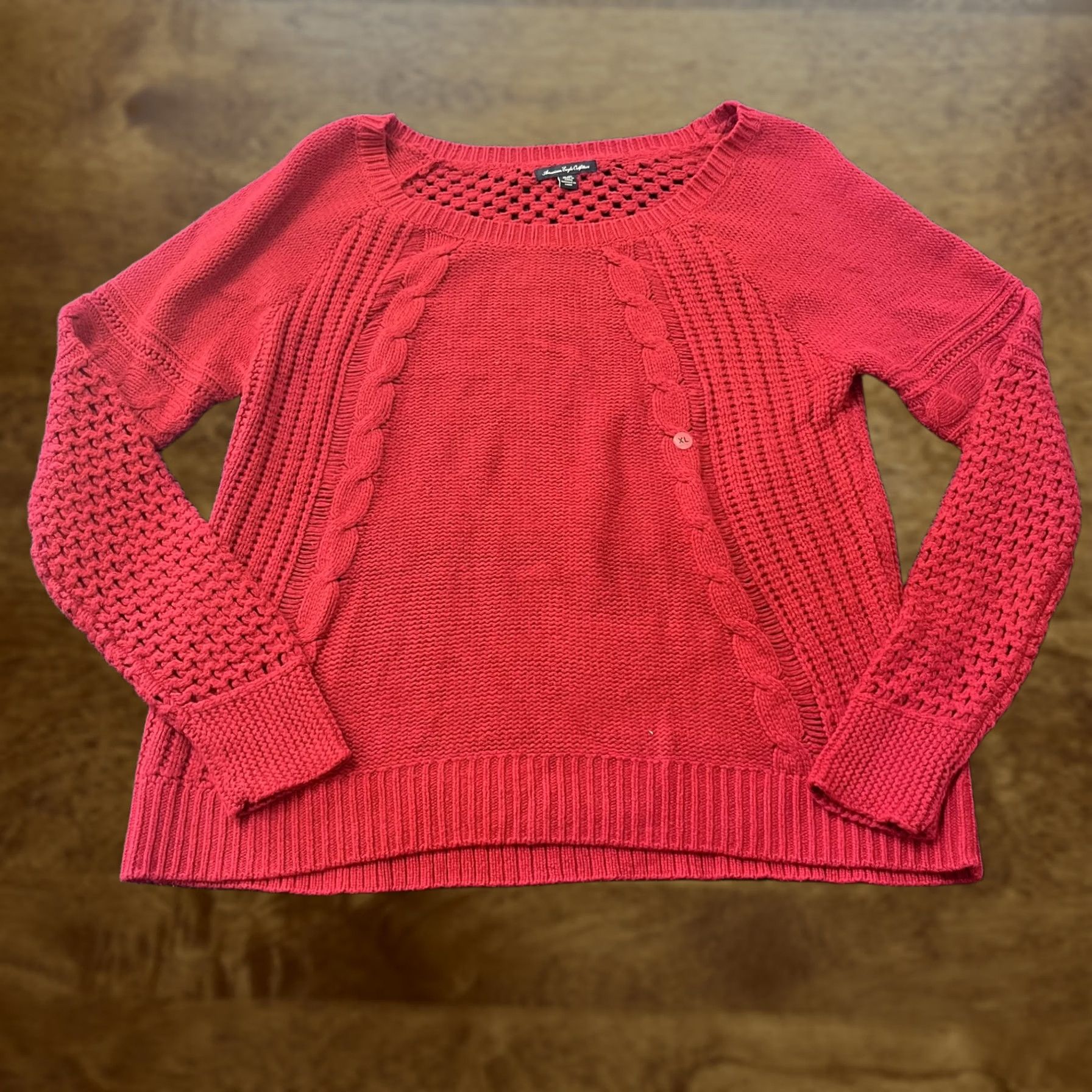 American Eagle Outfitters American Eagle Outfitters Sweater Womens XL Red Cable Knit Raglan Shirt Pullover Crew Neck Knit Crochet Open neckline Baggy毛 Size XL / US 12-14 / IT 48-50 - 1 Thumbnail