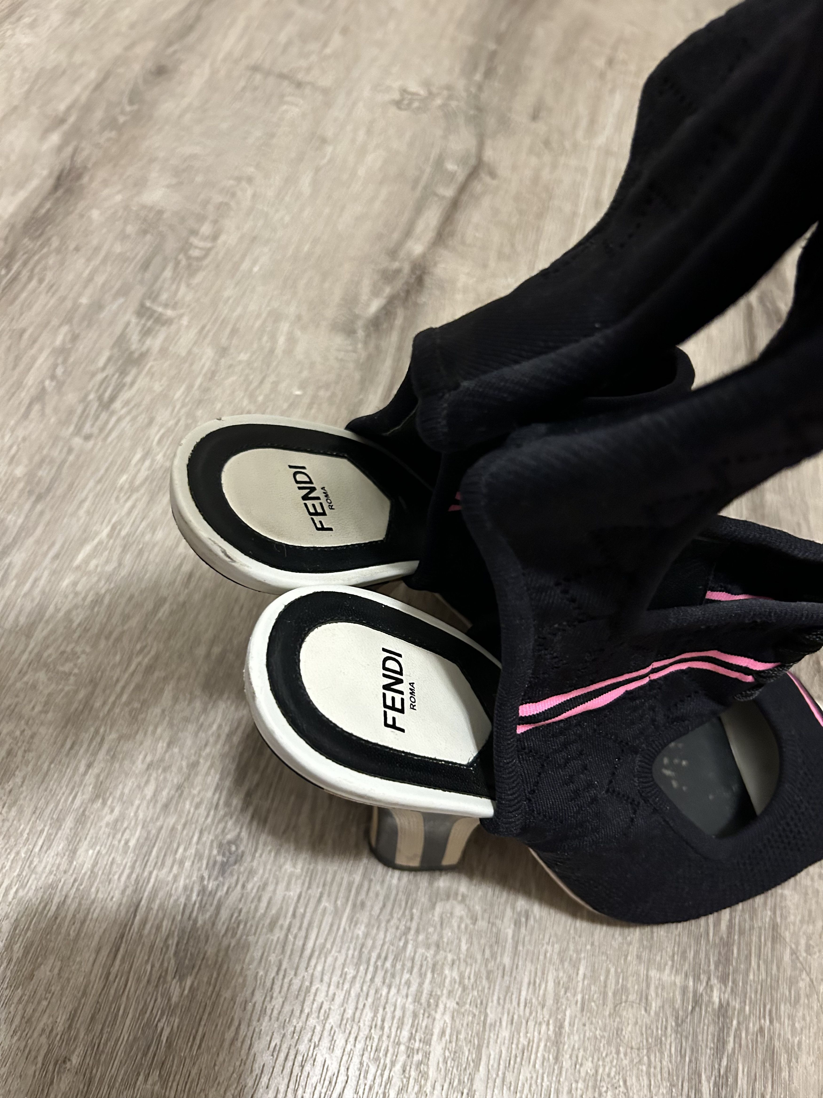 Fendi Fendi Black and Pink Sock Mules Size US 9 / IT 39 - 9 Thumbnail