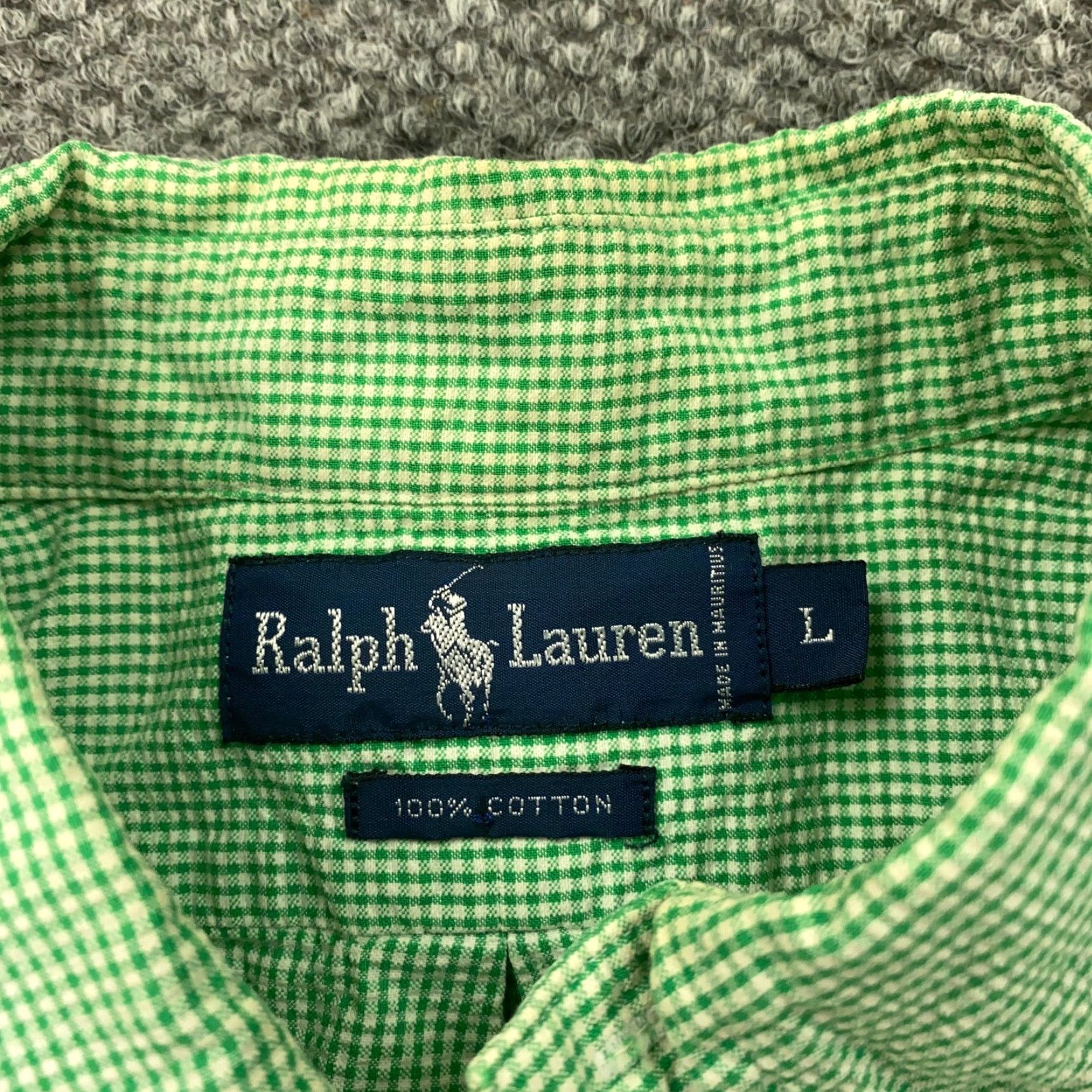 Ralph Lauren VINTAGE Ralph Lauren Shirt Mens Large Green Check Gingham Polo Pony Retro 90s, Button-Up, Short Sleeve, Cotton, Casual Wear, Preppy Mens L Size US L / EU 52-54 / 3 - 5 Thumbnail