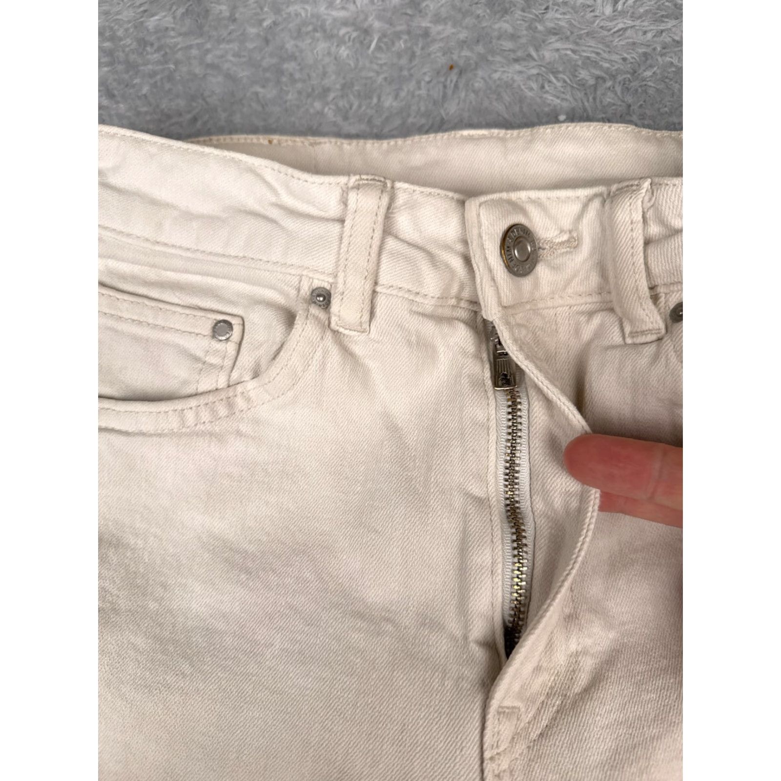 Denime &Denim Jeans Womens White High Rise Wide Leg Cotton Blend 27 Regular 26x25 Distressed, Raw Hem, Logo, Embroidered 5-Pocket Denim Vintage No Mens? Size 27" / US 4 / IT 40 - 5 Thumbnail