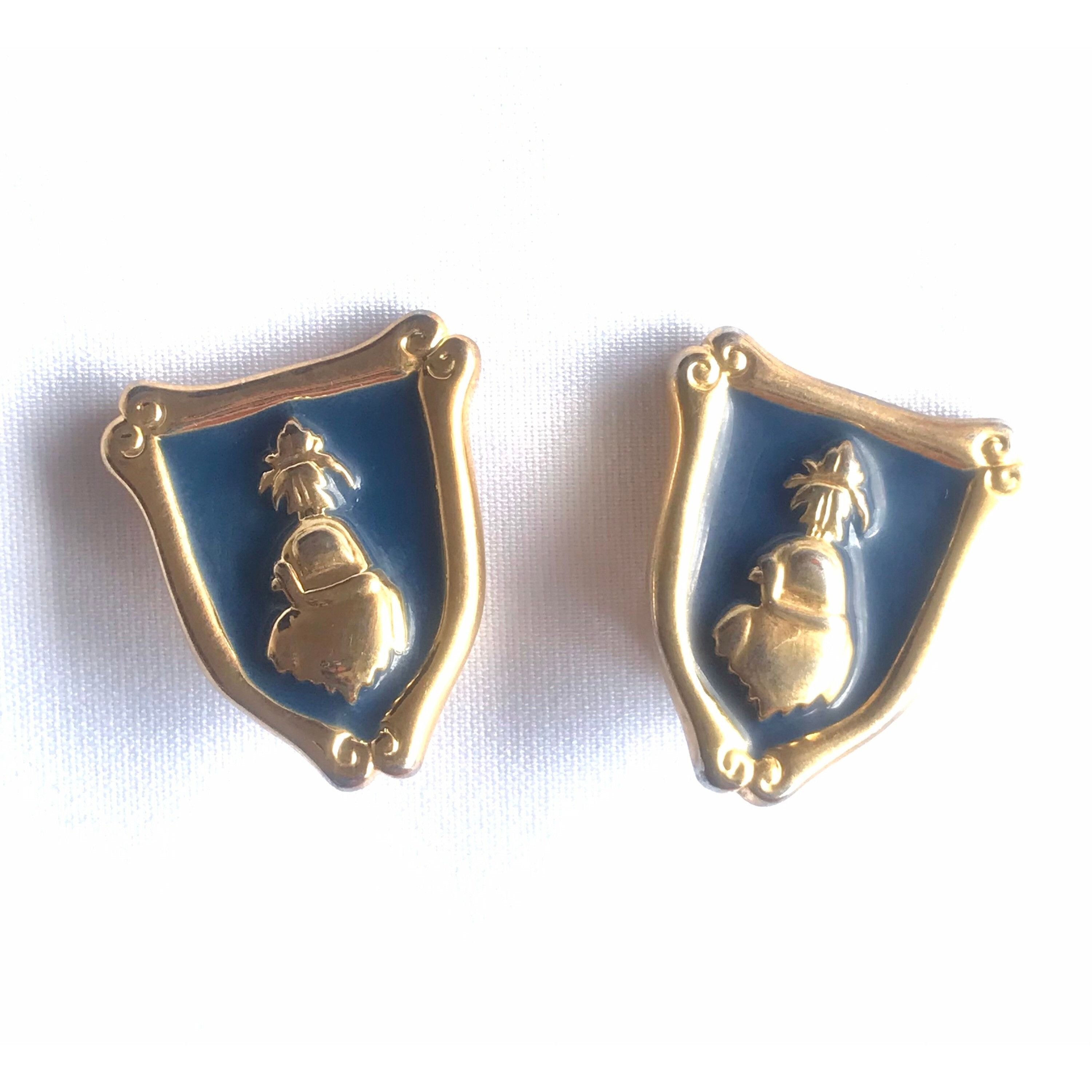 Escada Vintage ESCADA navy and golden flag design earrings. Size ONE SIZE - 4 Thumbnail