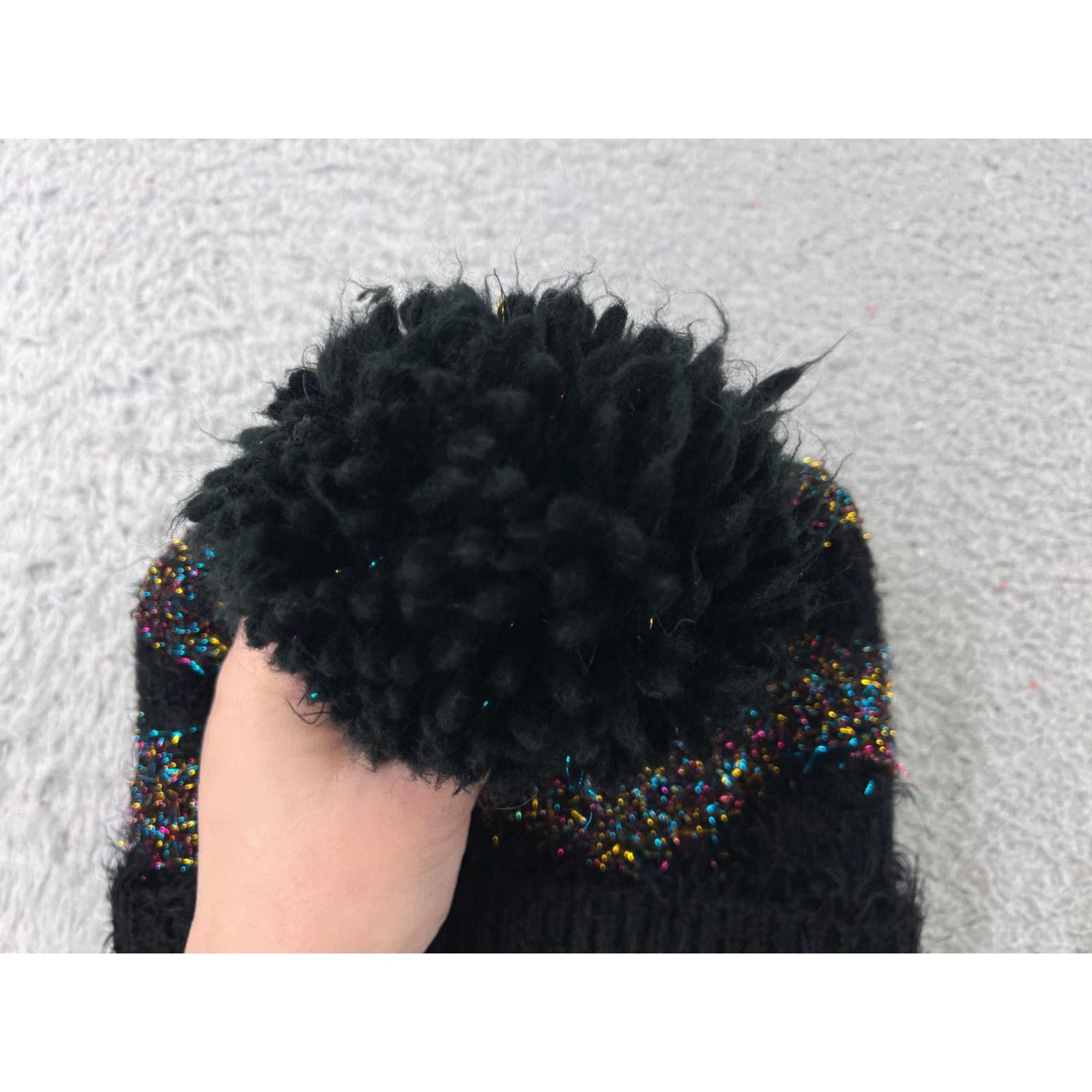 Zara ZARA Beanie Womens One Size Black Glitter Knit Acrylic Ski Pom - Outdoor Ski Womens Size ONE SIZE - 3 Thumbnail