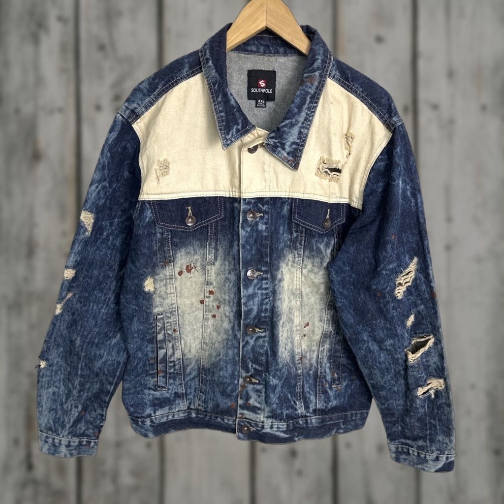 VINTAGE Southpole Men's Denim Jacket Hip Hop 2XL Blue Cotton