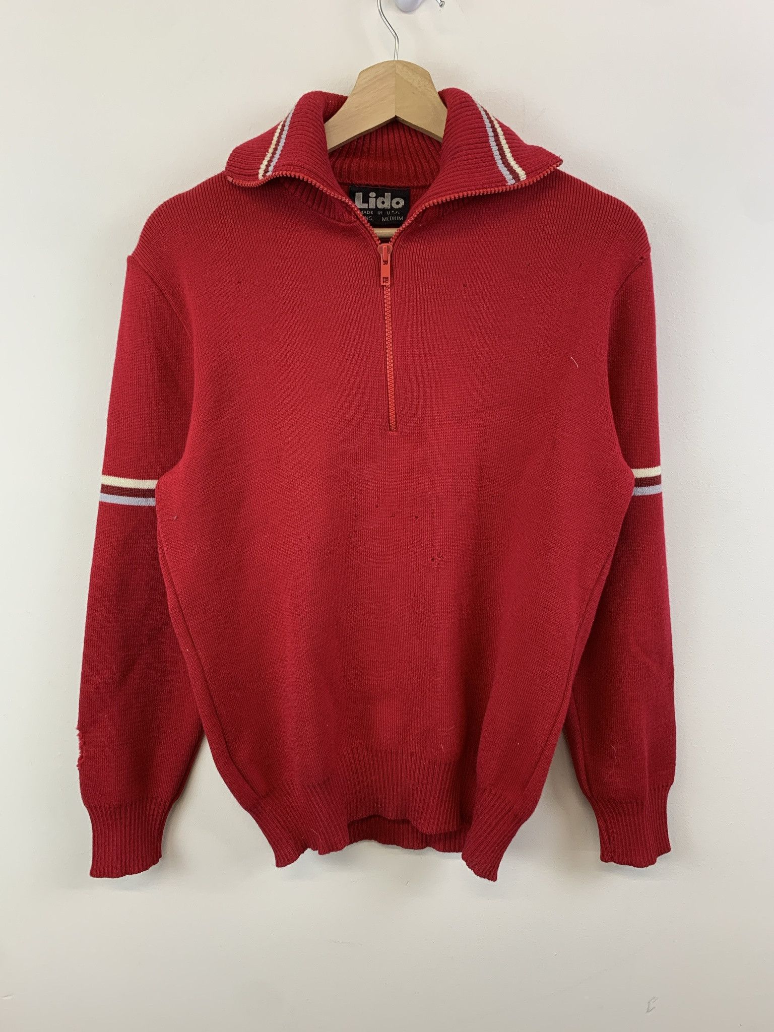 Vintage Vintage 1990s Lido Quarterzip Distressed Knit Sweater Size M Size US L / EU 52-54 / 3 - 1 Thumbnail
