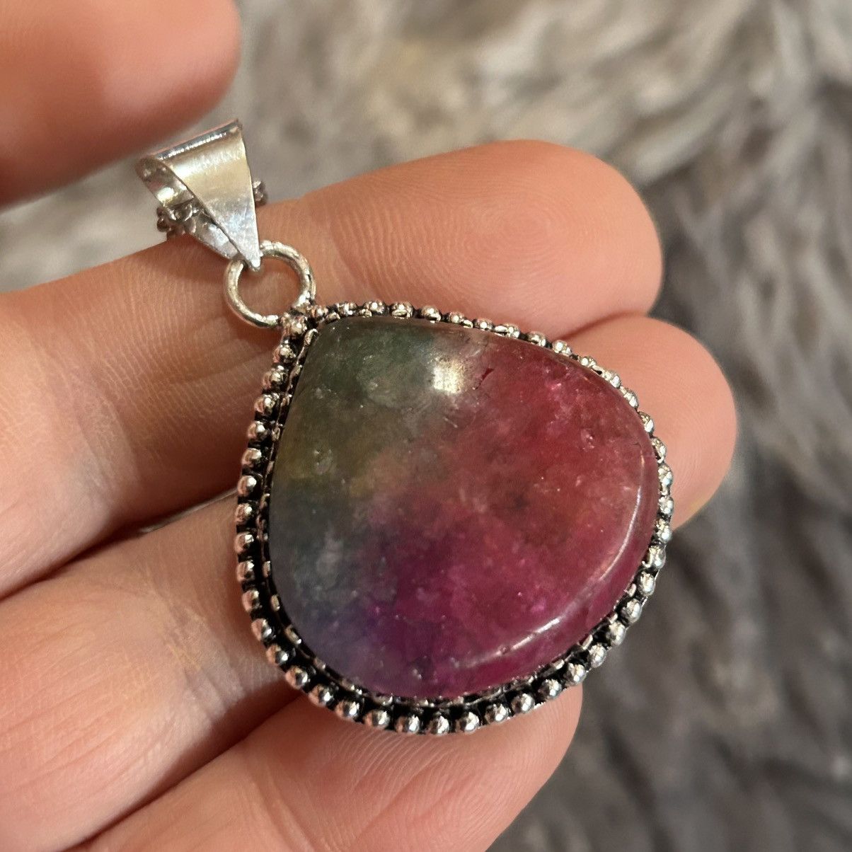 Handmade Handcrafted watermelon tourmaline dogtooth 925 necklace Size ONE SIZE - 1 Thumbnail