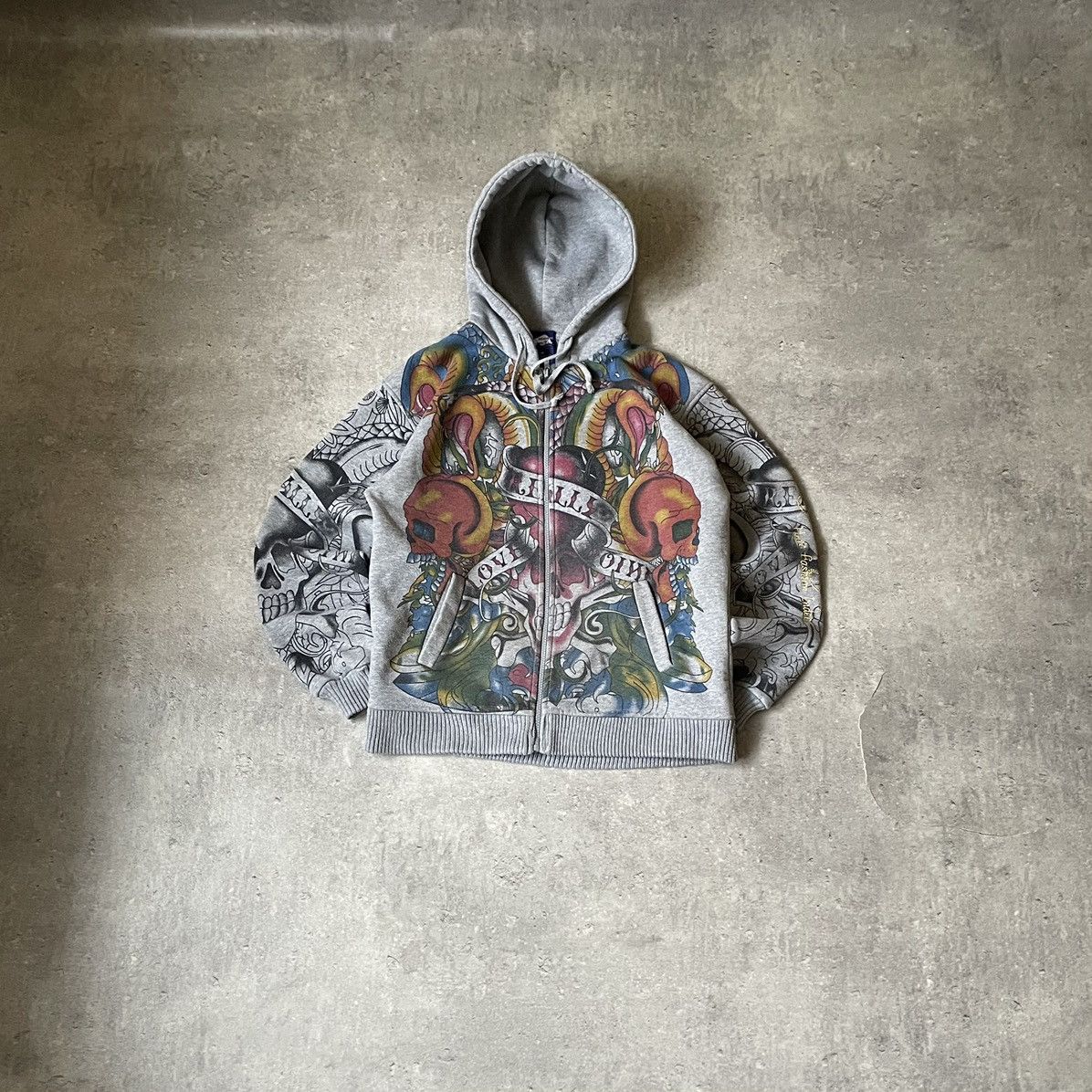 Christian Audigier Vintage Really Point All Over Print Tattoo Hoodie Size US M / EU 48-50 / 2 - 1 Thumbnail