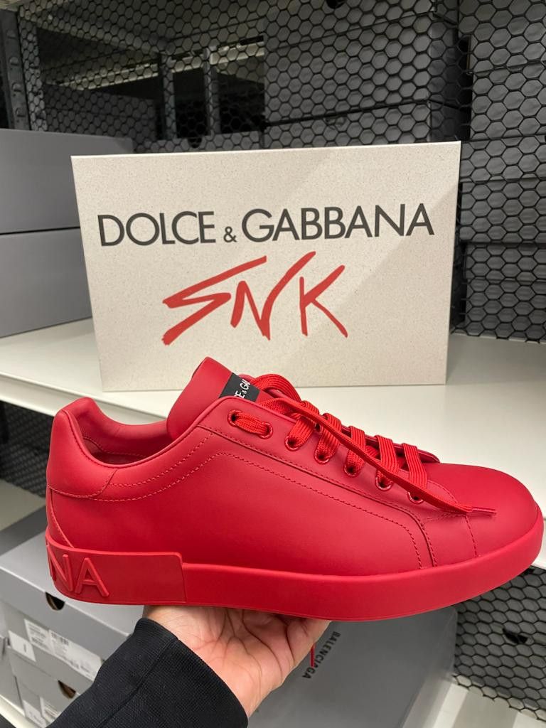 image of Dolce Gabbana Os11X0124 Portofino Leather Sneakers In Red, Men's (Size 9)
