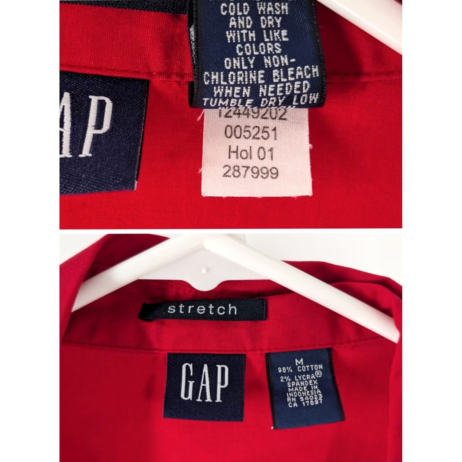 Gap VINTAGE GAP Red Wrap Shirt Tie Waist Collared Top M Women Long Sleeve Stretch Y2K Blouse Size M / US 6-8 / IT 42-44 - 6 Thumbnail