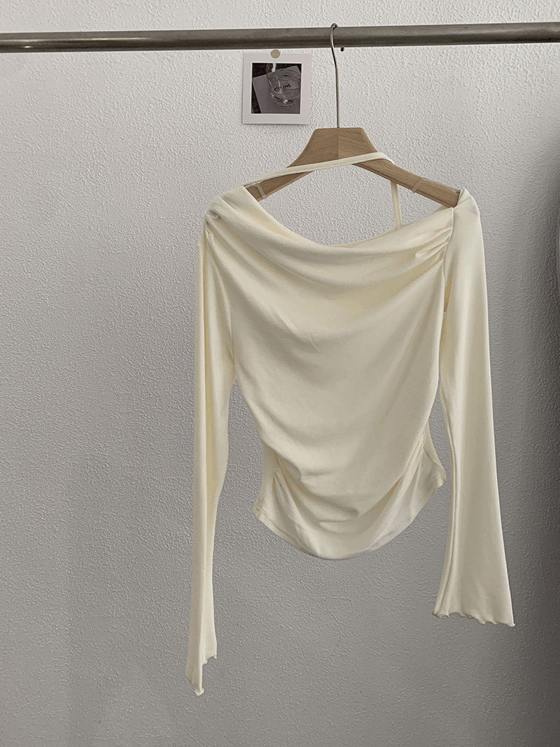 Other Shoulder Collar Solid Long Sleeves Inner Bottoming T-shirt Size ONE SIZE - 3 Thumbnail