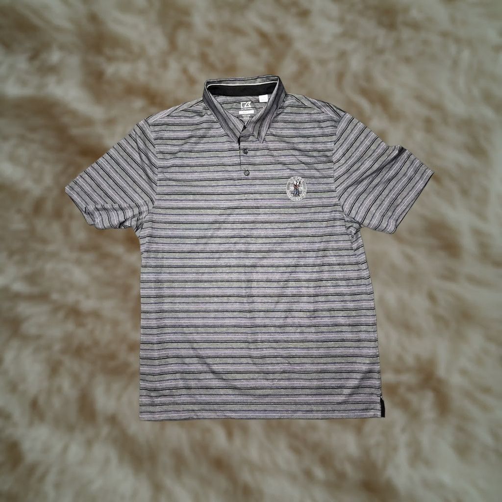 Cutter & Buck Cutter & Buck Polo Shirt Men's Large Striped DryTec Gray Embroidered Logo 2014 Pinehurst Shirt Sports Preppy Casual Mens Size US L / EU 52-54 / 3 - 1 Thumbnail