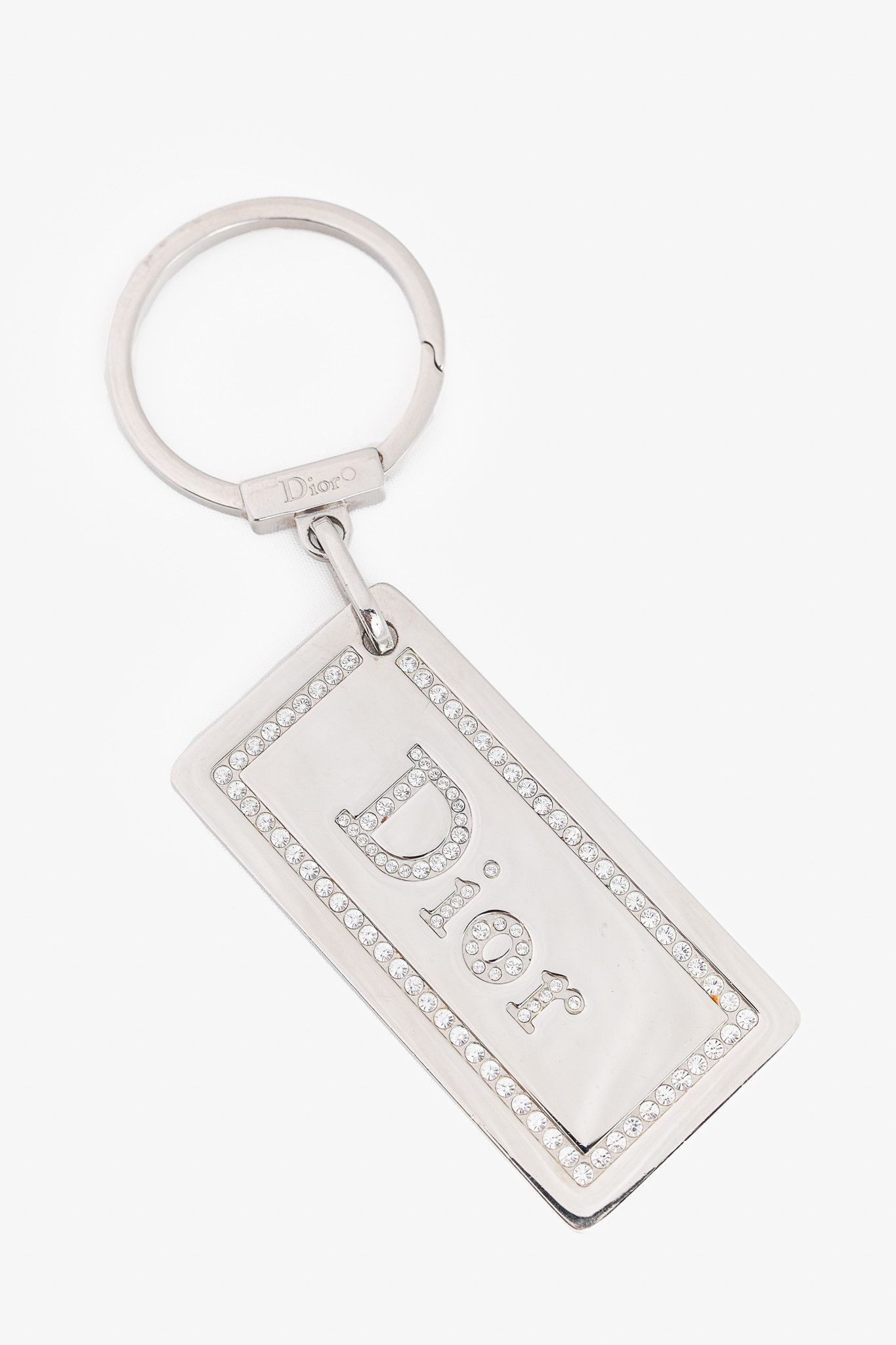 Dior Dior Silver-Tone Rhinestone Logo Plaque Keychain Size ONE SIZE - 1 Thumbnail