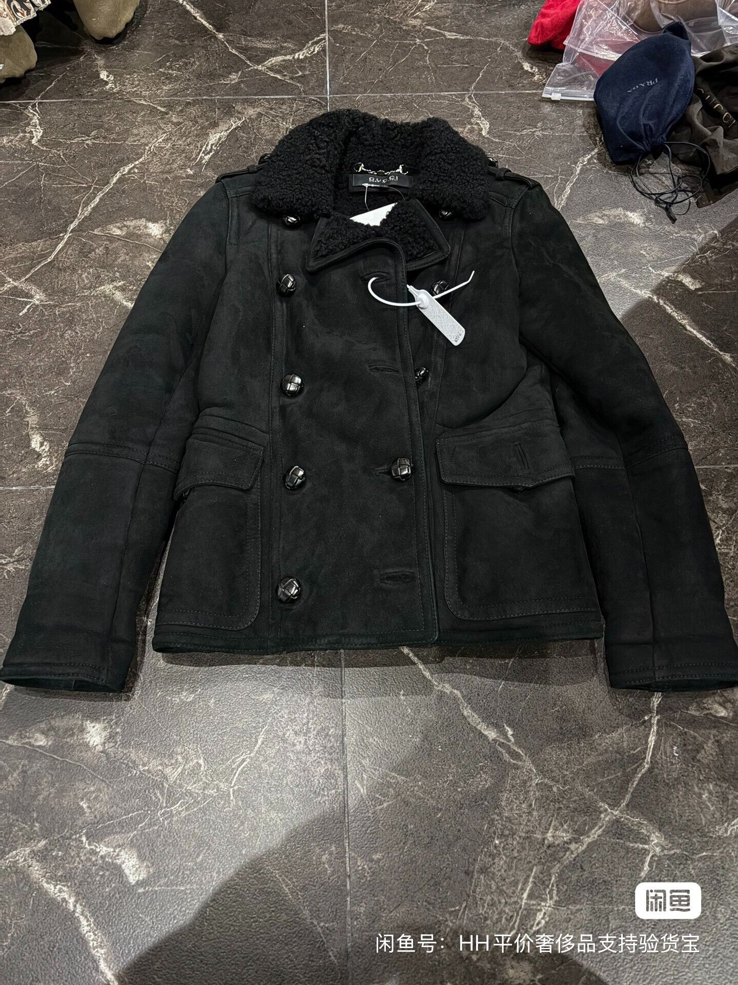 Gucci Double-Breasted Shearling Fur Coat