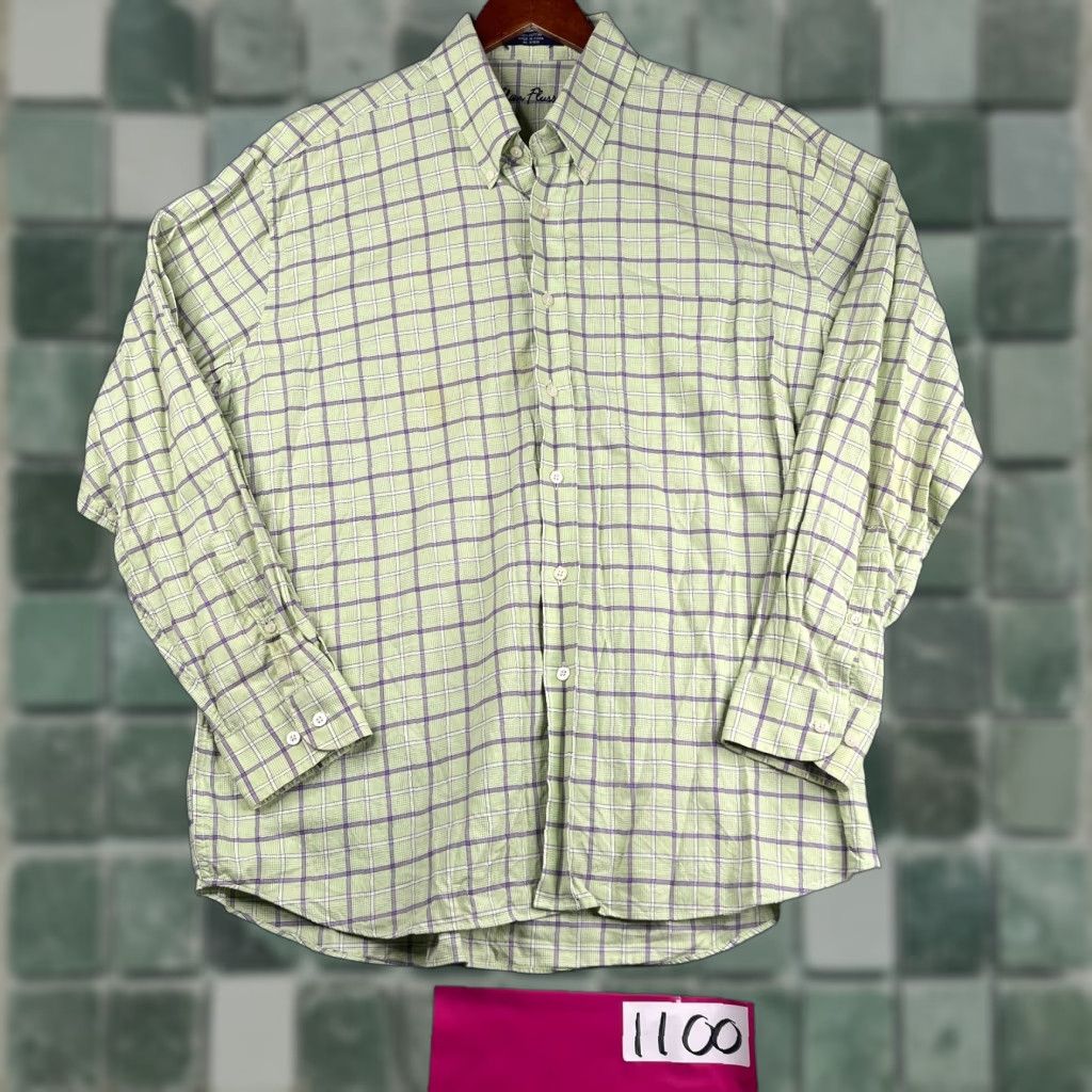 Vintage Alan Flusser Shirt XL Green Purple Check Casual Button Up Long Sleeve Mens Shirt Size US XL / EU 56 / 4 - 1 Thumbnail