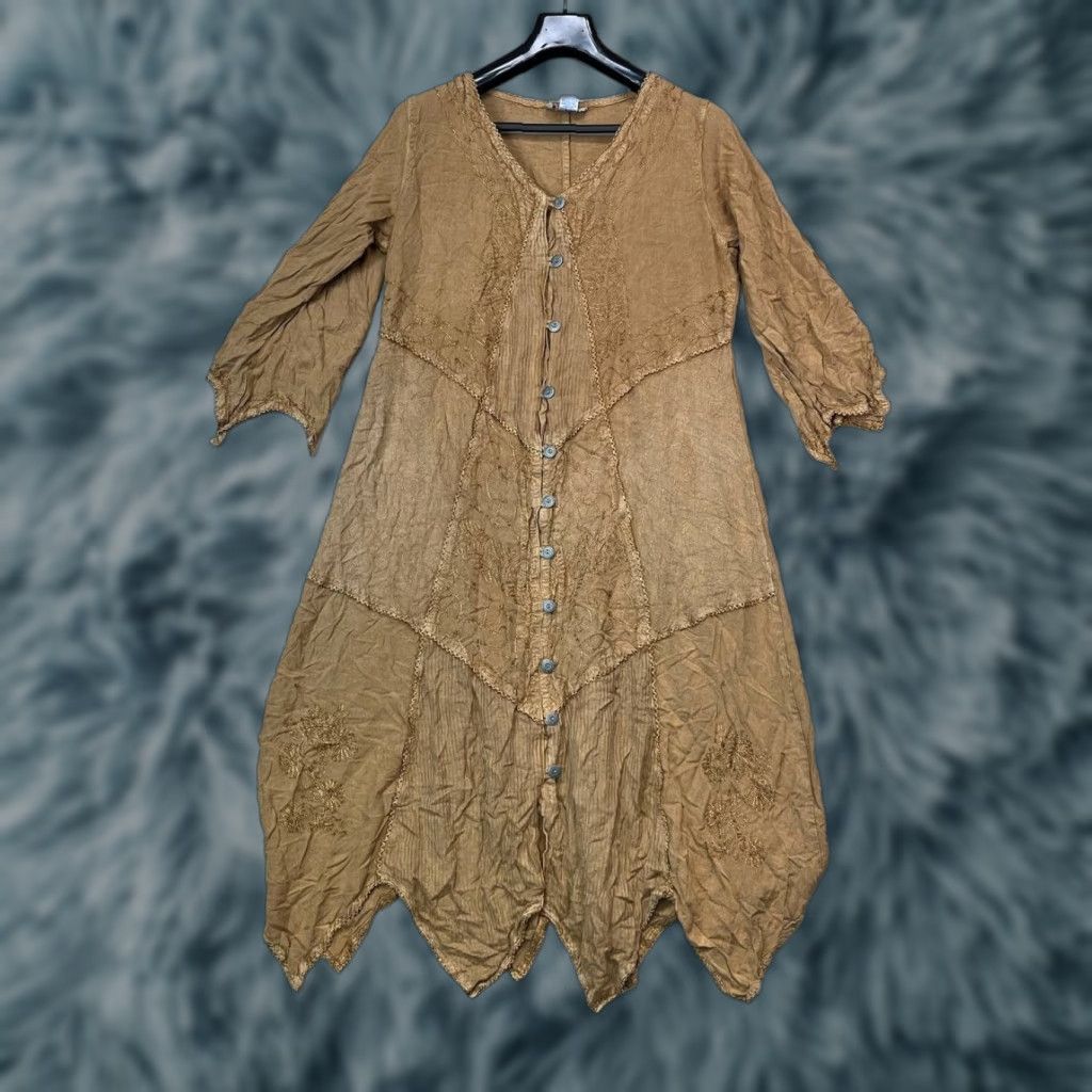Vintage Just Cruisin Dress Womens L-XL Midi A-Line Short Sleeve Round Neck Embroidered Rayon Brown 3/4 Sleeve Spring Summer Casual Vintage: No Size L / US 10 / IT 46 - 1 Thumbnail