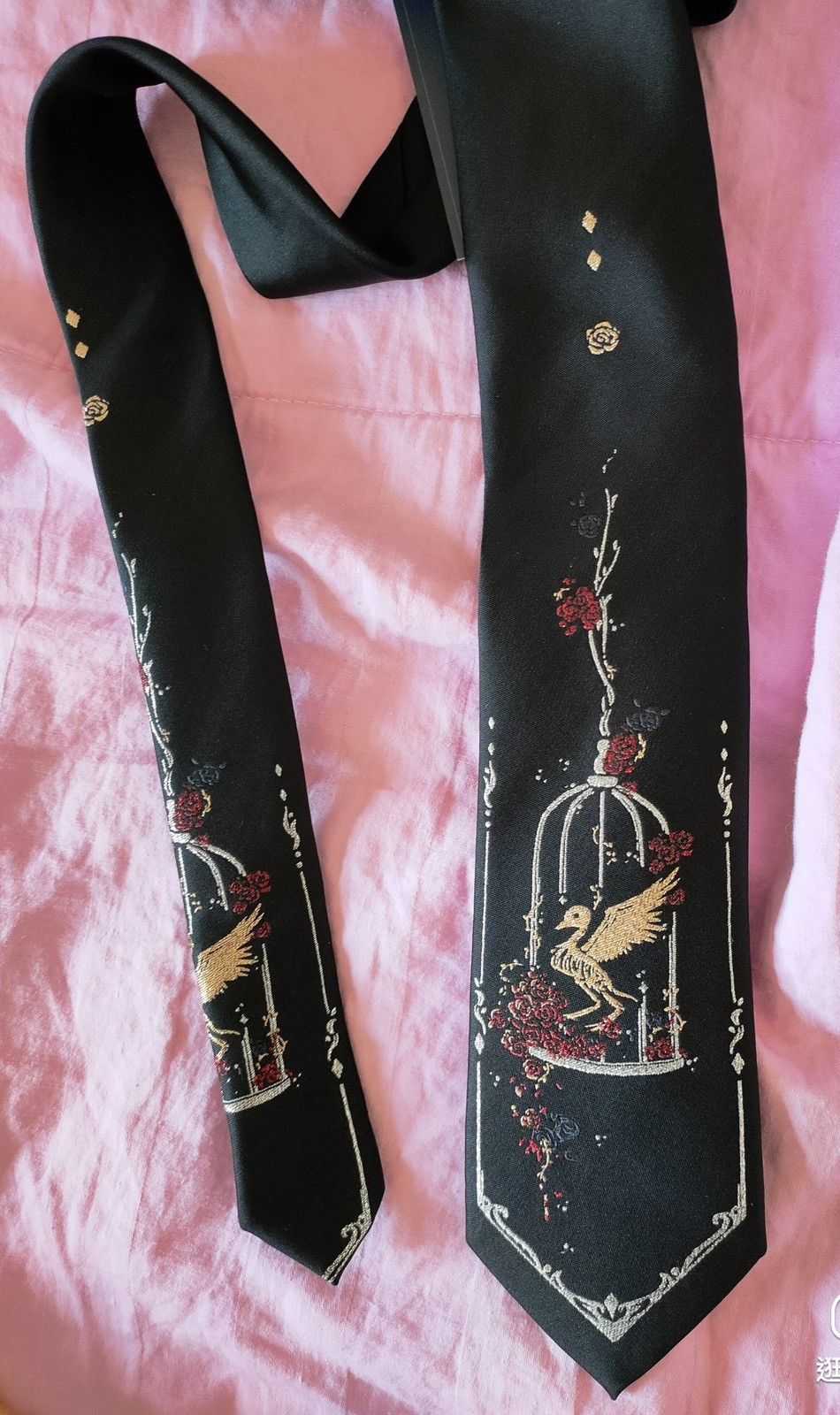 Japanese Brand × Vintage Avant garde punk anime bird skeleton in cage jacquard tie Size ONE SIZE - 3 Thumbnail