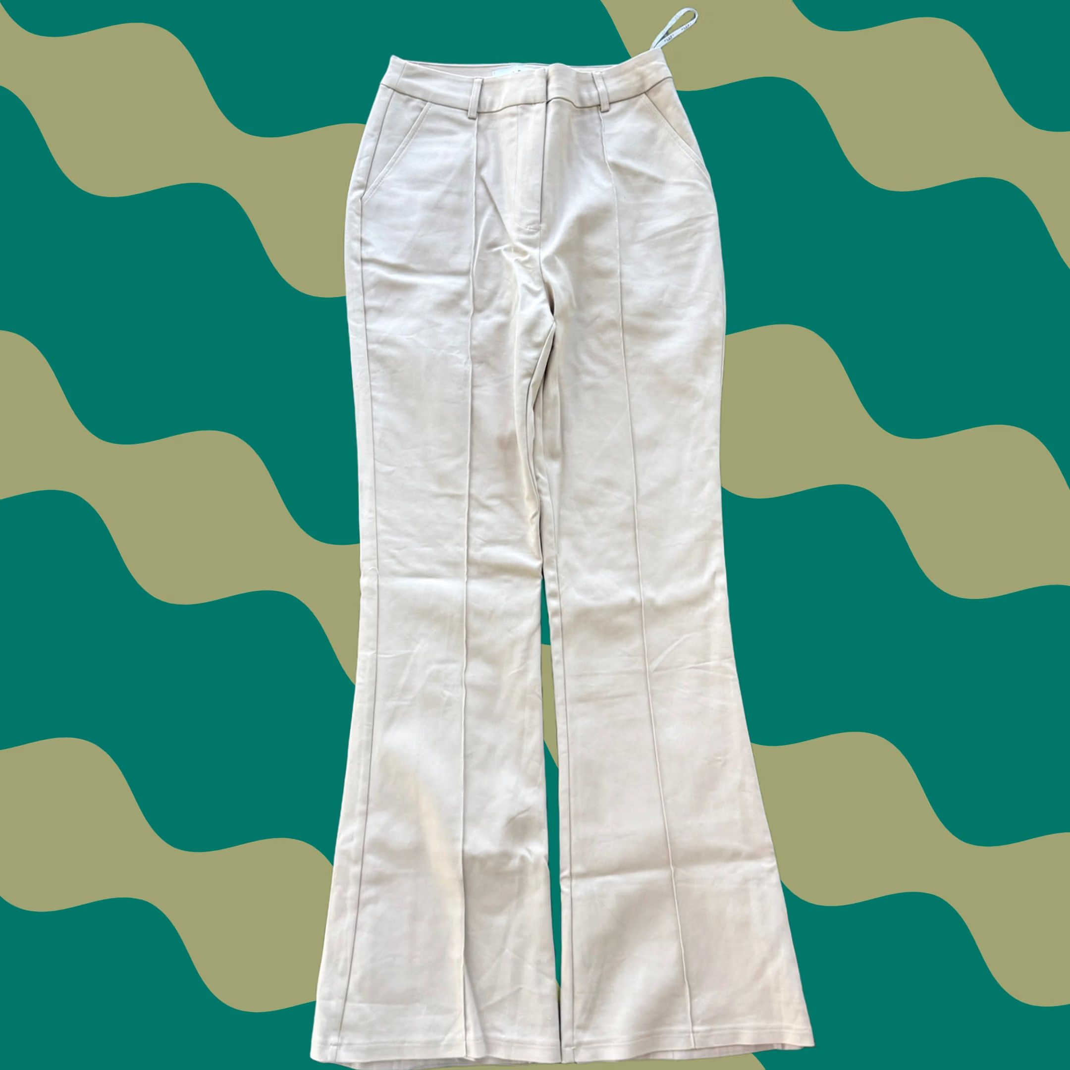 Vintage VINTAGE Club London Wide Leg Flare Trouser Women’s Cream Beige Pants SZ 4 MSRP 25 Women Size 27" / US 4 / IT 40 - 1 Thumbnail