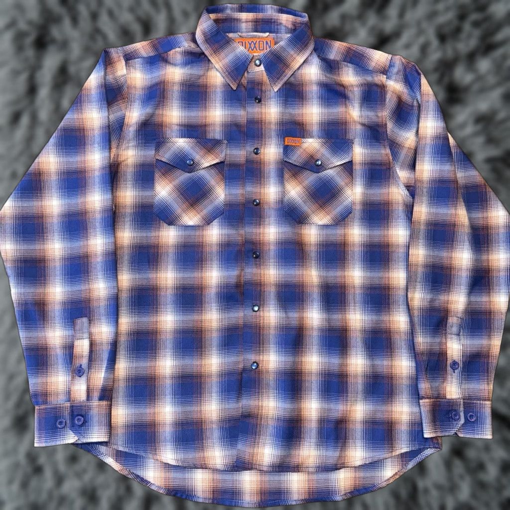 Vintage Dixxon Flannel The Great One Pearl Snap Shirt Size Large Blue White Orange Plaid Shirt Size US L / EU 52-54 / 3 - 1 Thumbnail