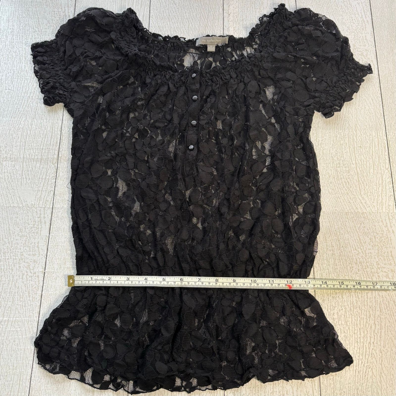 Other NY Collection Sheer Black Lace Short Sleeve Blouse Size Med Size M / US 6-8 / IT 42-44 - 3 Thumbnail