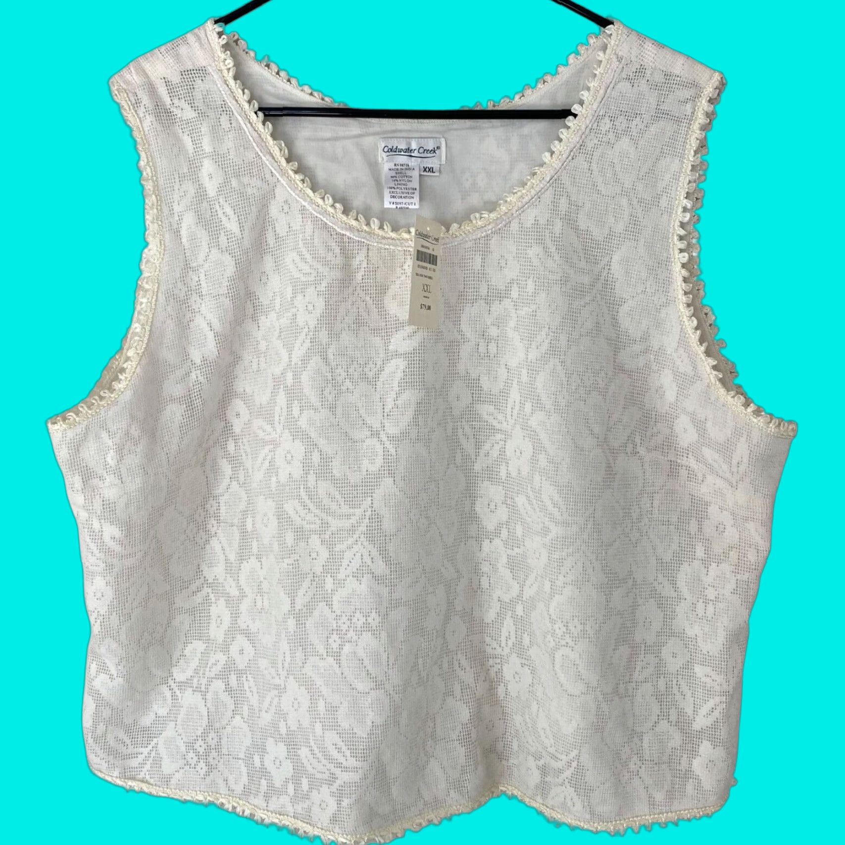 Coldwater Creek Coldwater Creek Tank Womens Size XXL Sleeveless Eyelet Top Floral Lace Shell New Size XXL / US 16-18 / IT 52-54 - 1 Thumbnail