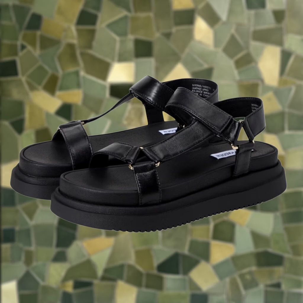 Steve Madden Steve Madden Matina Black Leather Flatform Strappy Sandals 10 Women Sandal Black Flatform Strappy Adjustable Strap 10 Women Size US 10 / IT 40 - 1 Thumbnail