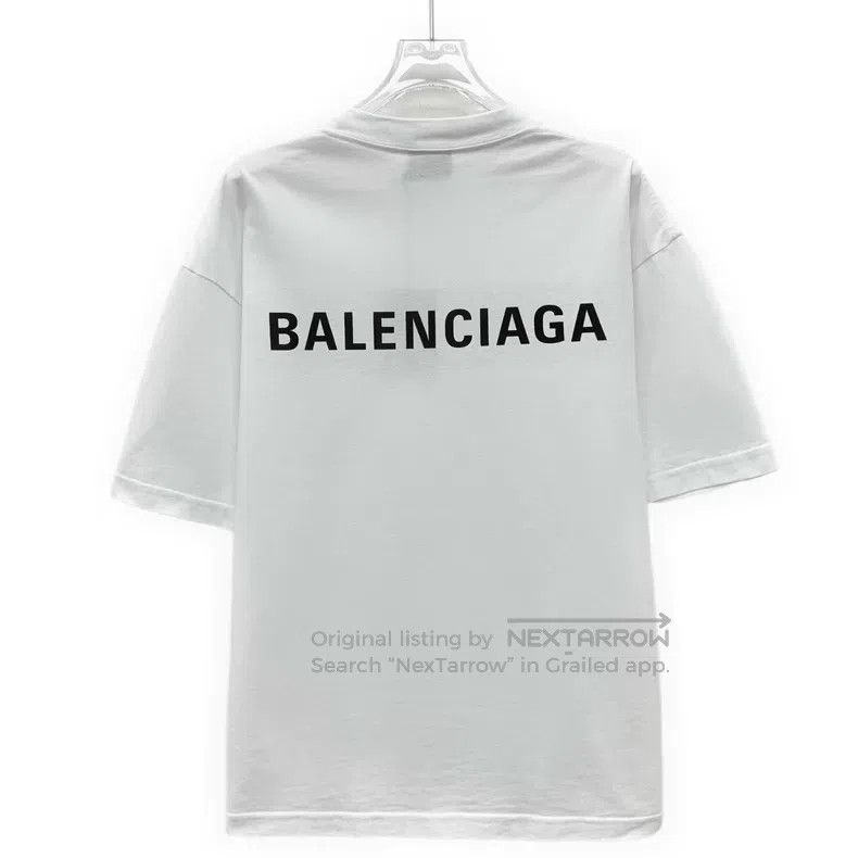 Balenciaga Balenciaga White Logo Letter Printed Cotton Round Neck Sho Size US XS / EU 42 / 0 - 2 Thumbnail