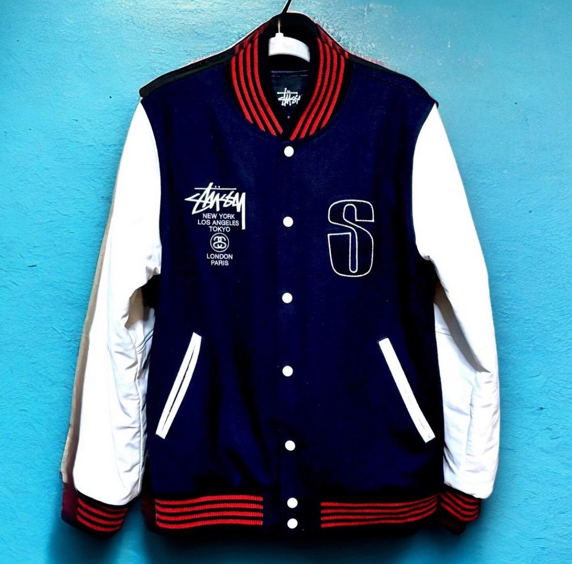 image of Stussy Varsity Jacket Letterman From 2000S in Navy, Men's (Size Medium)