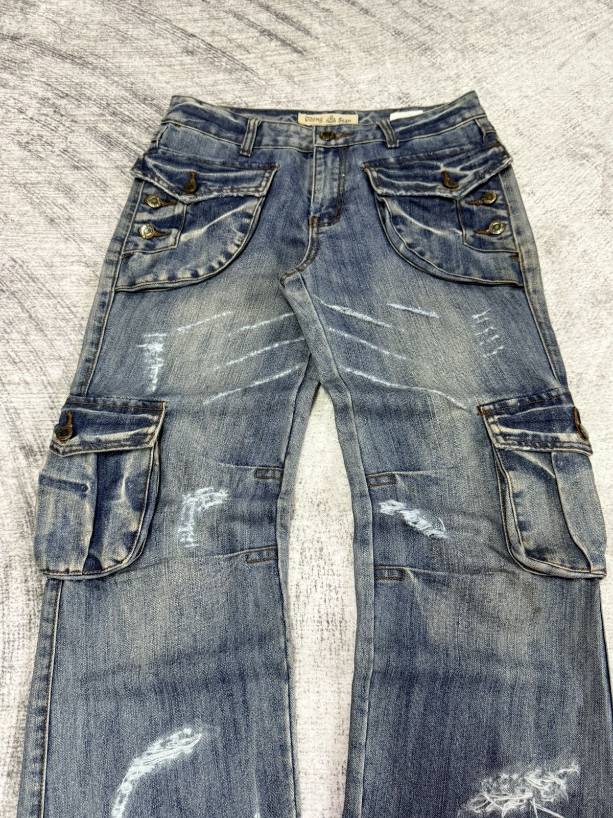 LOWBOX × Le Grande Bleu (L.G.B.) × Tete Homme Bbong San Japan Asymmetrical Cargo Pocket Flared Jeans Size US 30 / EU 46 - 3 Thumbnail