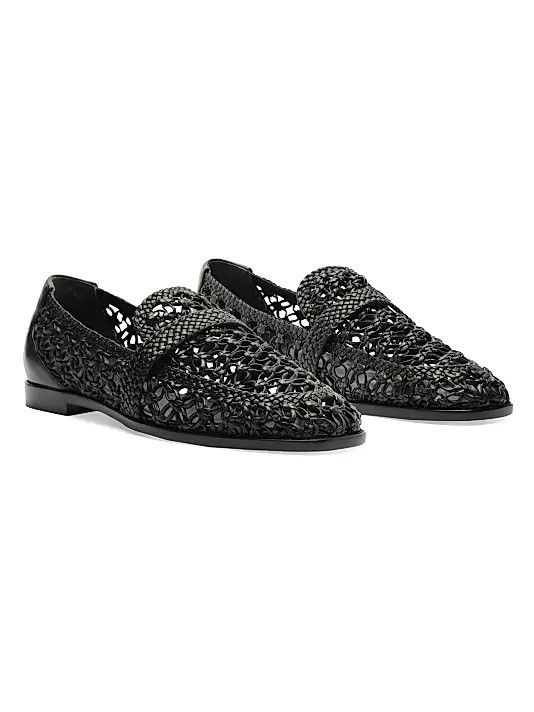 Alexandre Birman os11x1225 Jane Tresse Woven Leather Loafers in Black Size US 7 / IT 37 - 3 Thumbnail