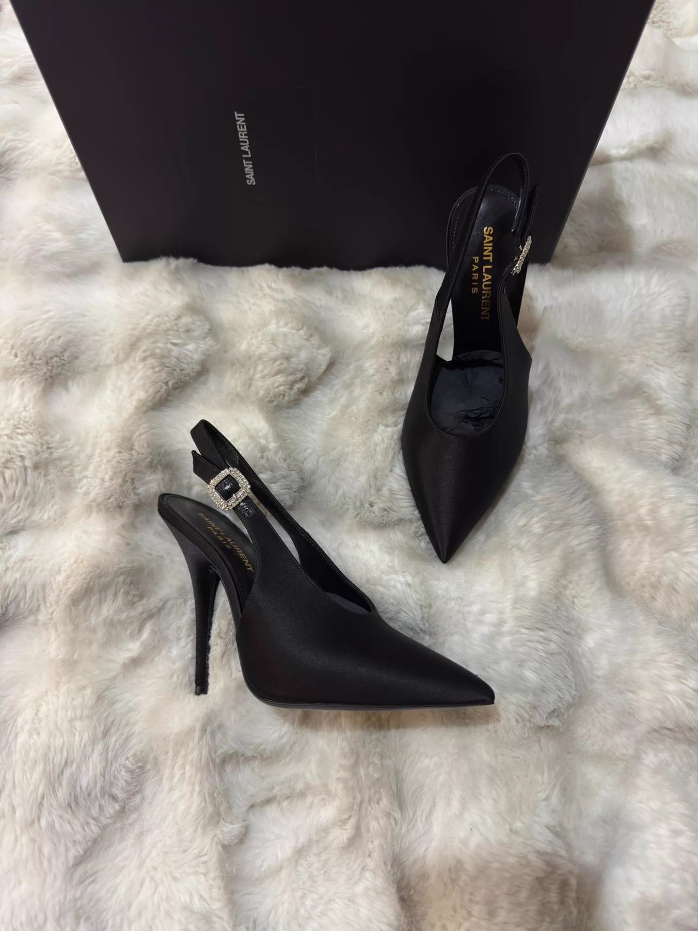Saint Laurent Paris SAINT LAURENT Satin Crystal Heels 36 Size US 5.5 / IT 35.5 - 1 Thumbnail
