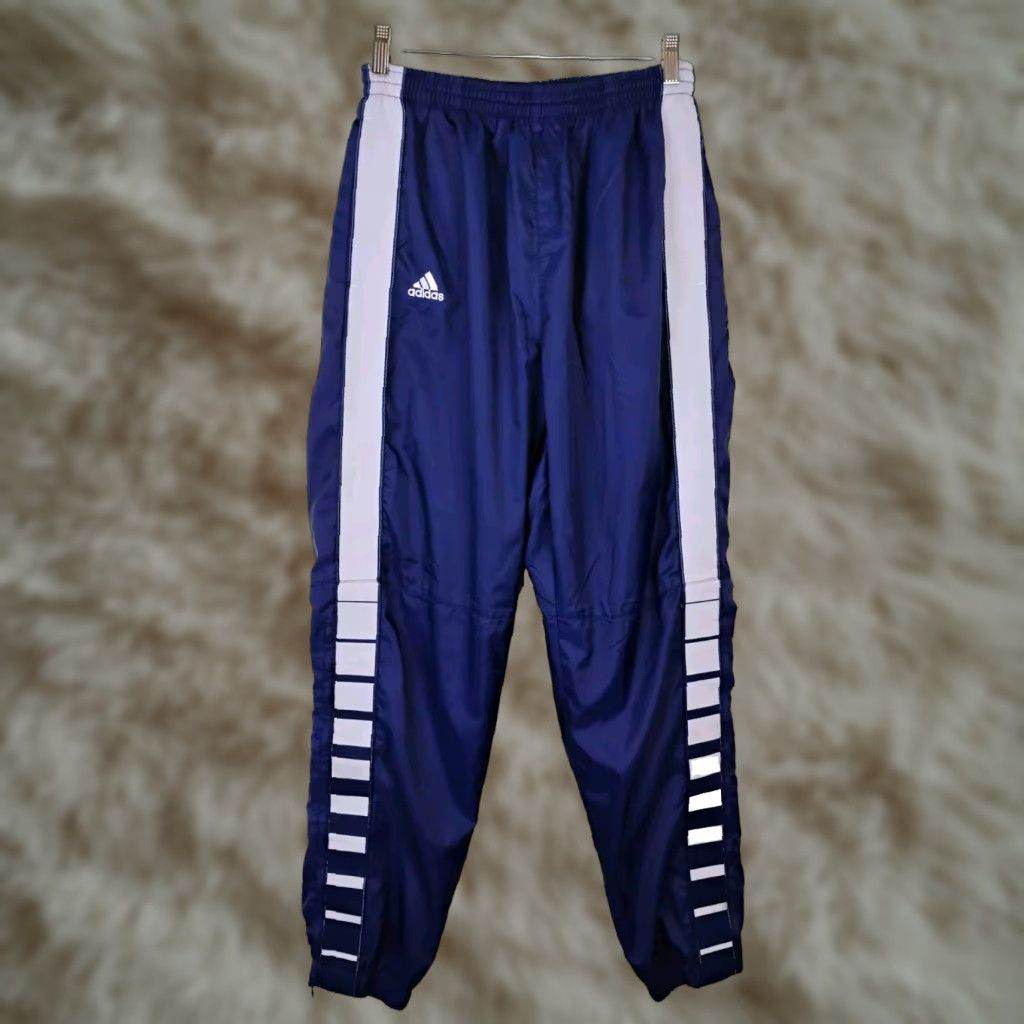 Adidas Adidas Track Pants Lined Windbreaker Mens M Blue Ankle Zips 31 in Inseam Striped Size US 31 - 1 Thumbnail