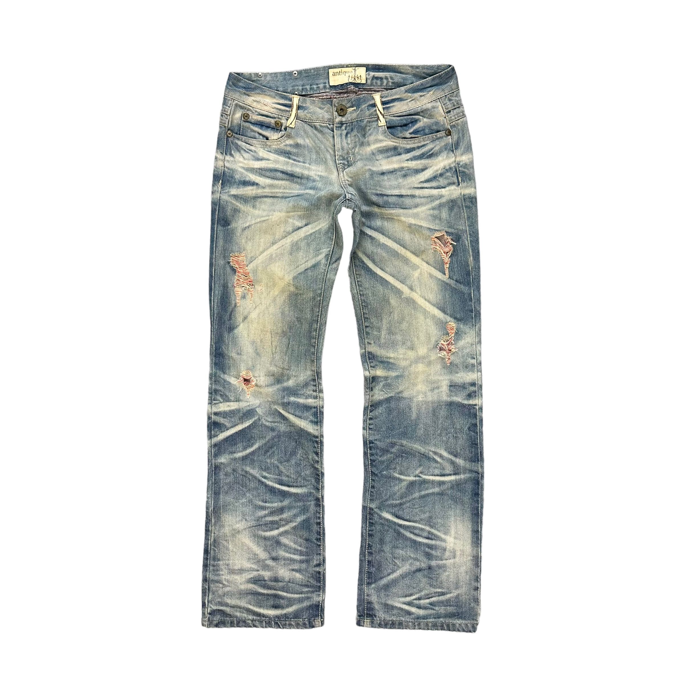 Japanese Brand ANTIQUA TRASHED LIGHT WASH ZEBRA PILE JEANS #8858-032 Size 32" / US 10 / IT 46 - 1 Thumbnail