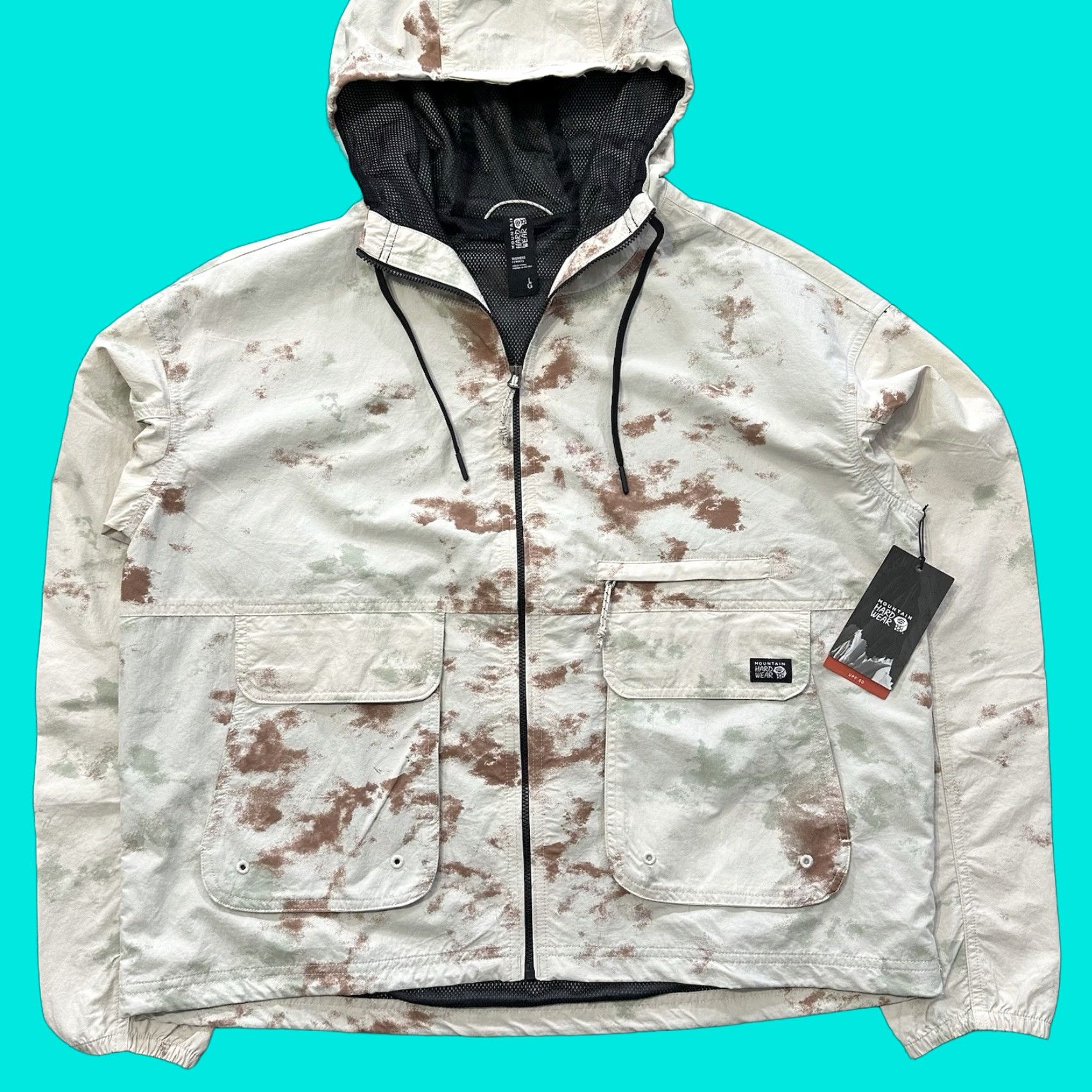 Mountain Hardwear Mountain Hardwear Stryder Jacket Womens L Full Zip Hooded Beige Camo UPF 50 Athletic Athleisure Size L / US 10 / IT 46 - 1 Thumbnail