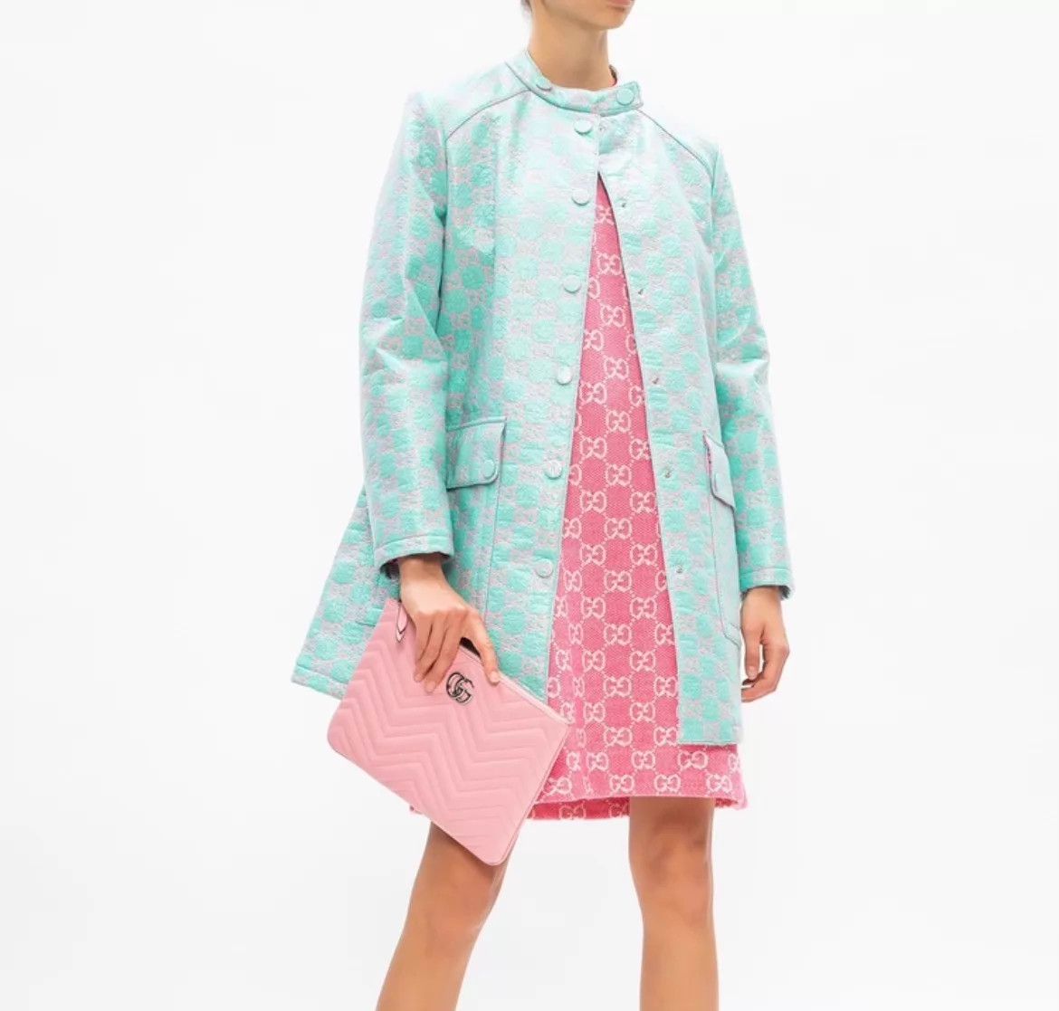 Gucci Gucci tweed coat mint green & cherry blossom pink allover Size M / US 6-8 / IT 42-44 - 9 Thumbnail