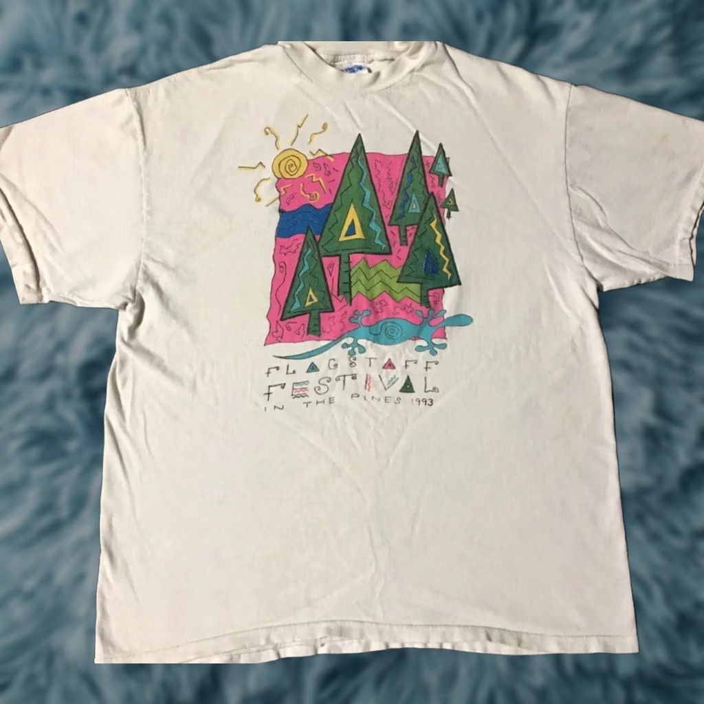 Vintage VINTAGE 90s Flagstaff Abstract Art Shirt S White Grunge Sun Palm Trees Beach Arizona USA United States Single Stitch Men T-Shirt Short Sleeve Size US S / EU 44-46 / 1 - 1 Thumbnail