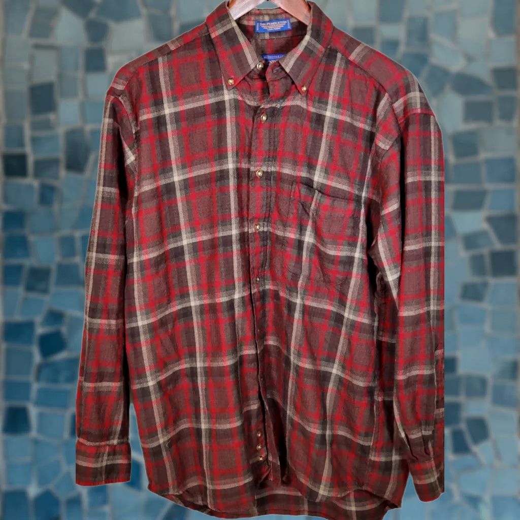 Pendleton Pendleton Flannel Shirt Red Olive Plaid Virgin Wool Button-Up Mens L Size US L / EU 52-54 / 3 - 1 Thumbnail