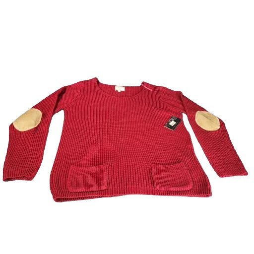 Other Debbie Morgan Red Pullover Rib Sweater Sz L Elbow Patches LS Size L / US 10 / IT 46 - 1 Thumbnail
