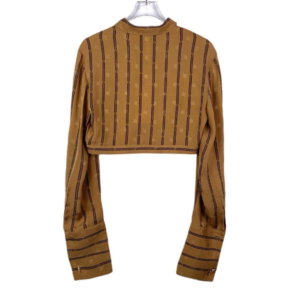 Fendi Fendi Textured Collar Brown Striped Silk Long-Sleeve Shirt Size M / US 6-8 / IT 42-44 - 2 Thumbnail