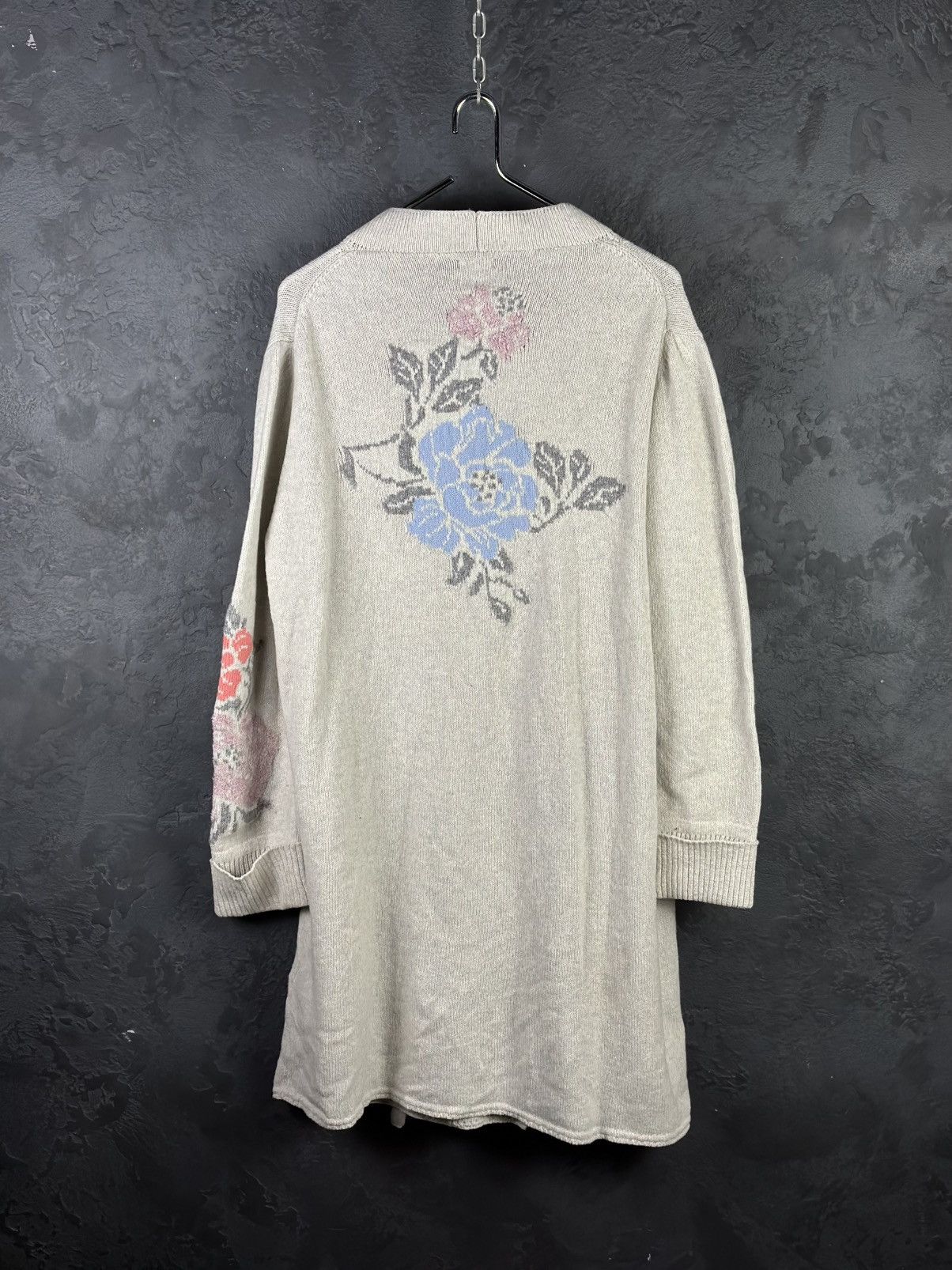 Designer × Vintage IVKO Light Gray Floral Intarsia Wool Semi-Long Sweater Coat Size M / US 6-8 / IT 42-44 - 6 Thumbnail
