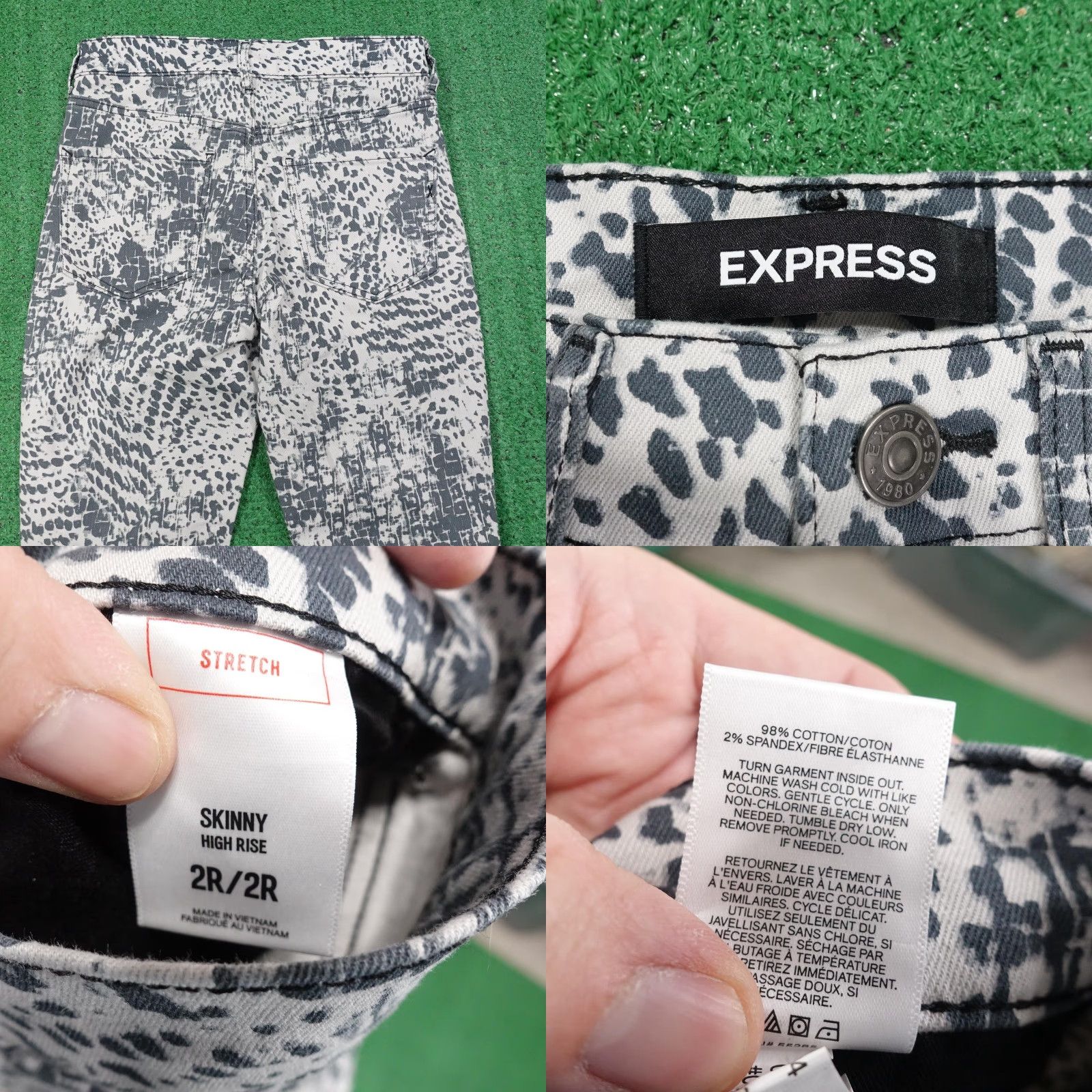 Express VINTAGE? No. Express Jeans Women 2R Gray White High Rise Skinny Stretch Leopard Print Denim Size 26" / US 2 / IT 38 - 8 Thumbnail