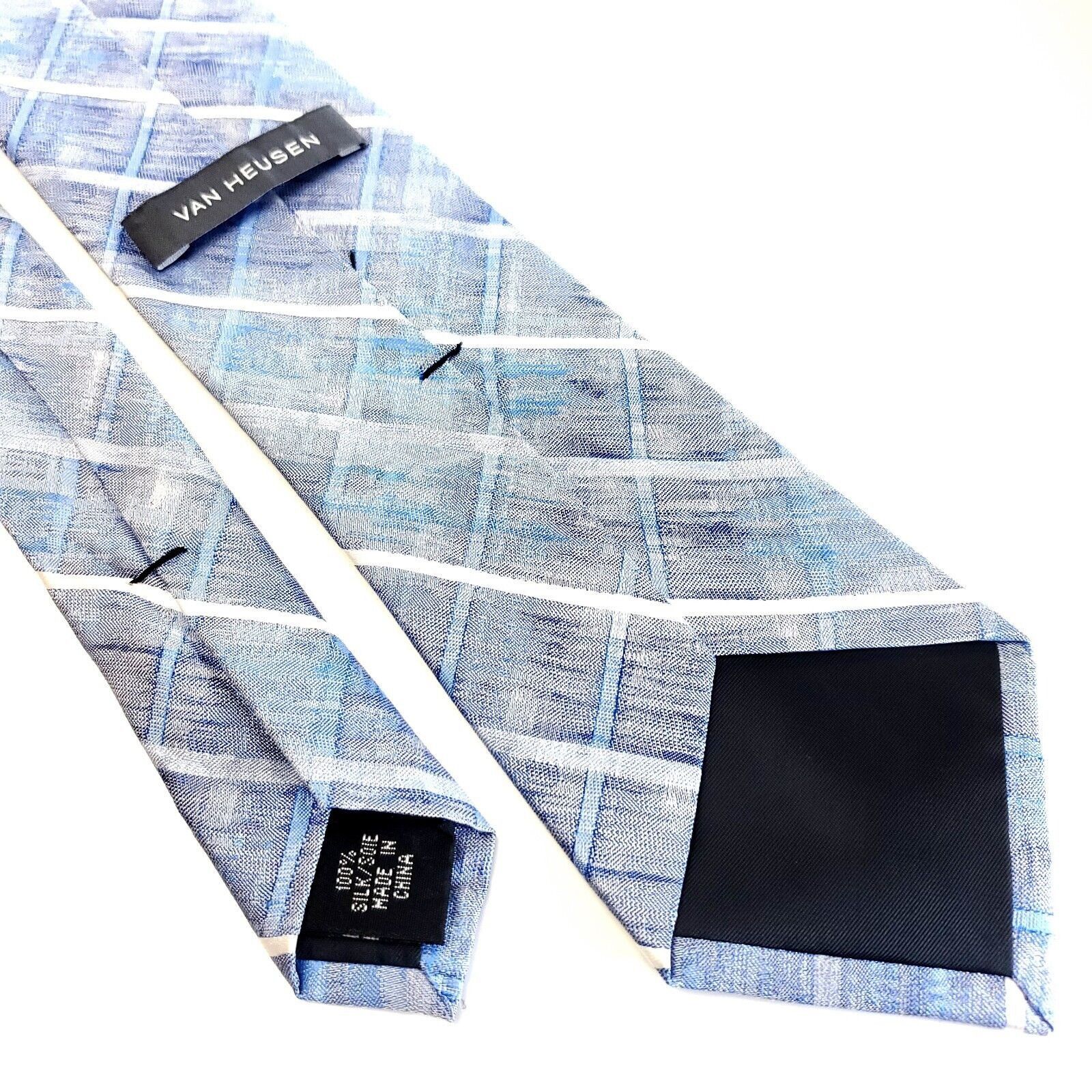 Van Heusen Van Heusen Blue Gray Plaid Woven Skinny Silk Tie Size ONE SIZE - 5 Thumbnail