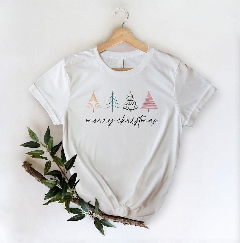 Designer Merry Christmas Shirt, Women's Christmas T-Shirt Size L / US 10 / IT 46 - 1 Thumbnail