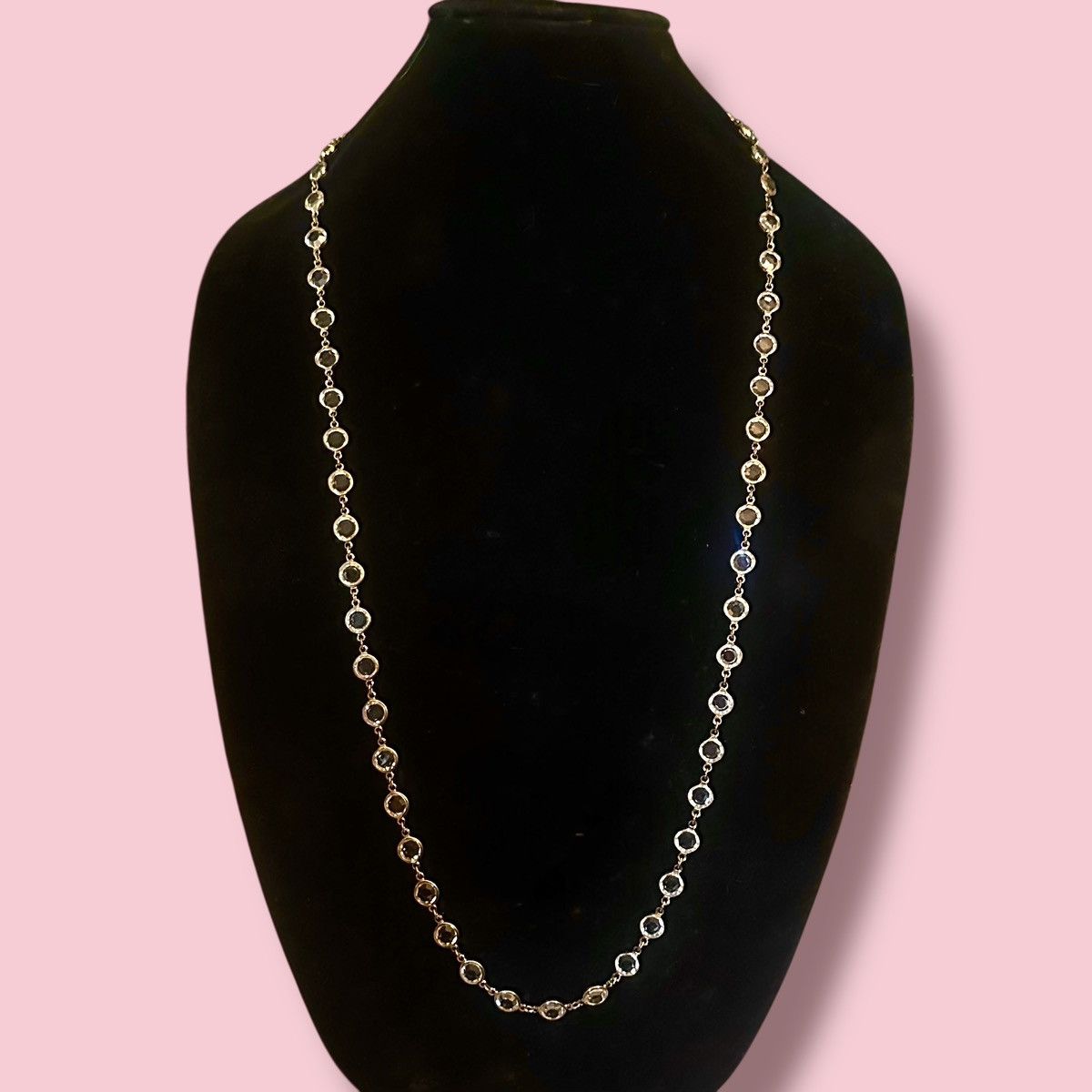 Vintage Vintage long gold tone bezeled clear crystal link necklace Size ONE SIZE - 1 Thumbnail