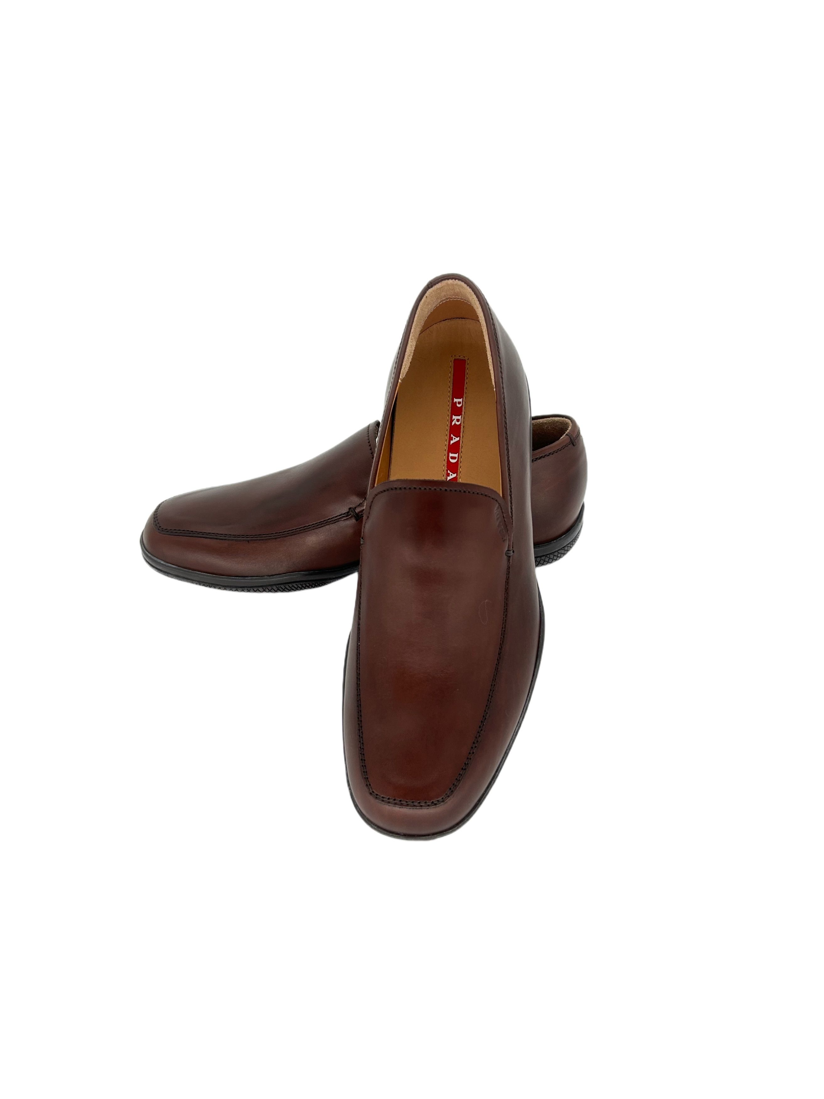 Prada Prada Linea Rossa Brown Leather Loafers With Red Strip Size US 7 / EU 40 - 3 Thumbnail