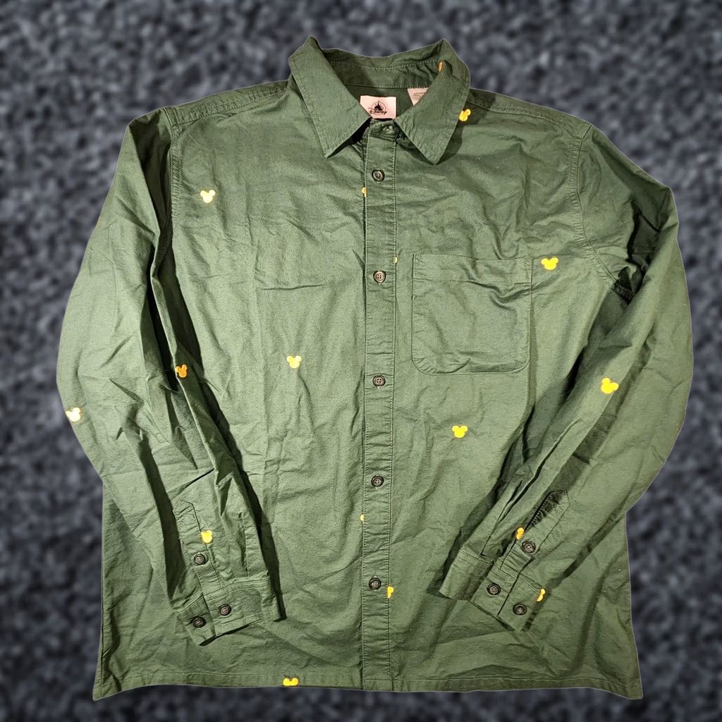 Disney VINTAGE? No. Disney Shirt Mens XL Green Button Front Allover Embroidered Mickey Mouse Print Size US XL / EU 56 / 4 - 1 Thumbnail