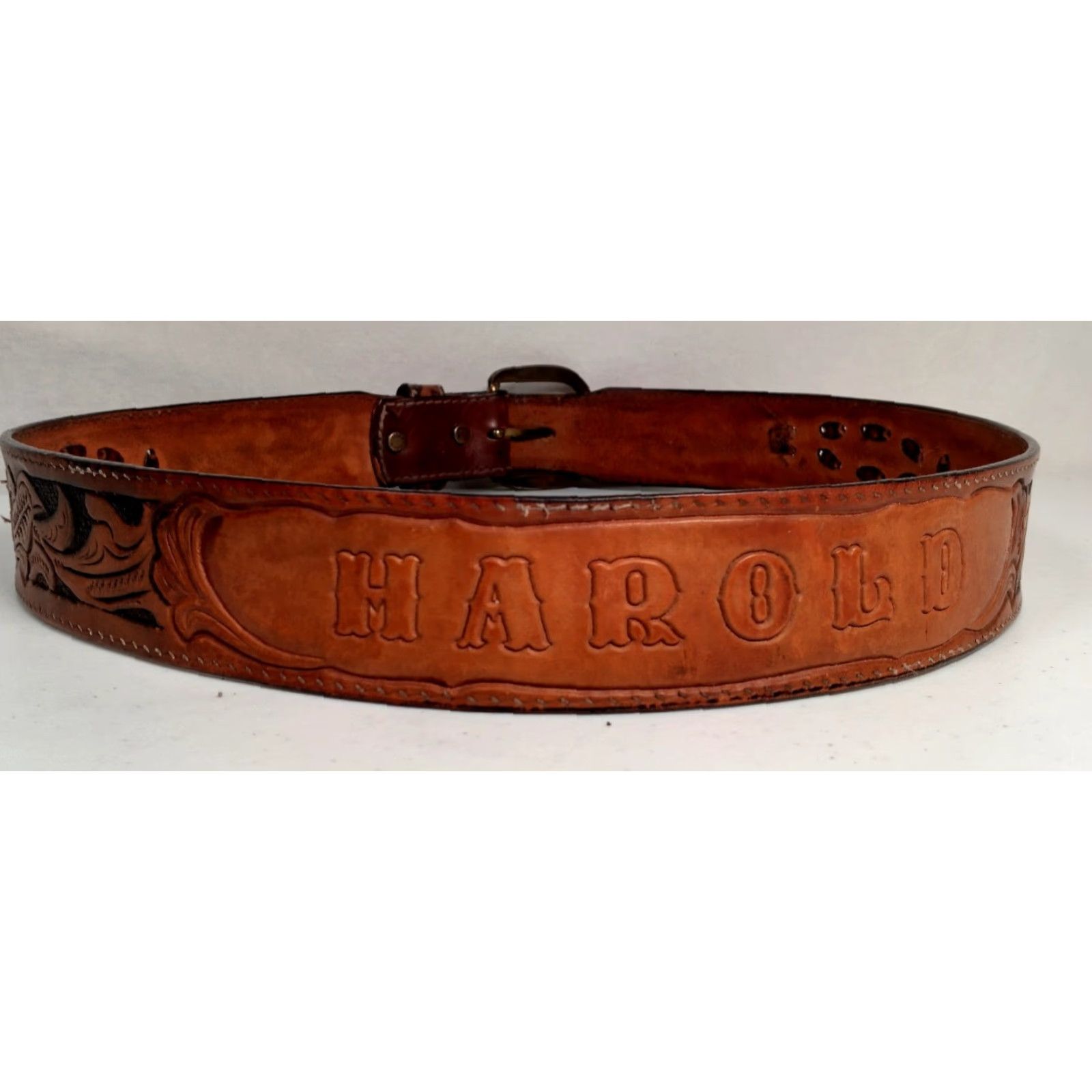 Vintage VINTAGE Larry Mahon Leegin Leather Belt for Harold - Western Floral 1 5/8" Brass Buckle, Personalized Men’s Size 36 Size 36 - 7 Thumbnail